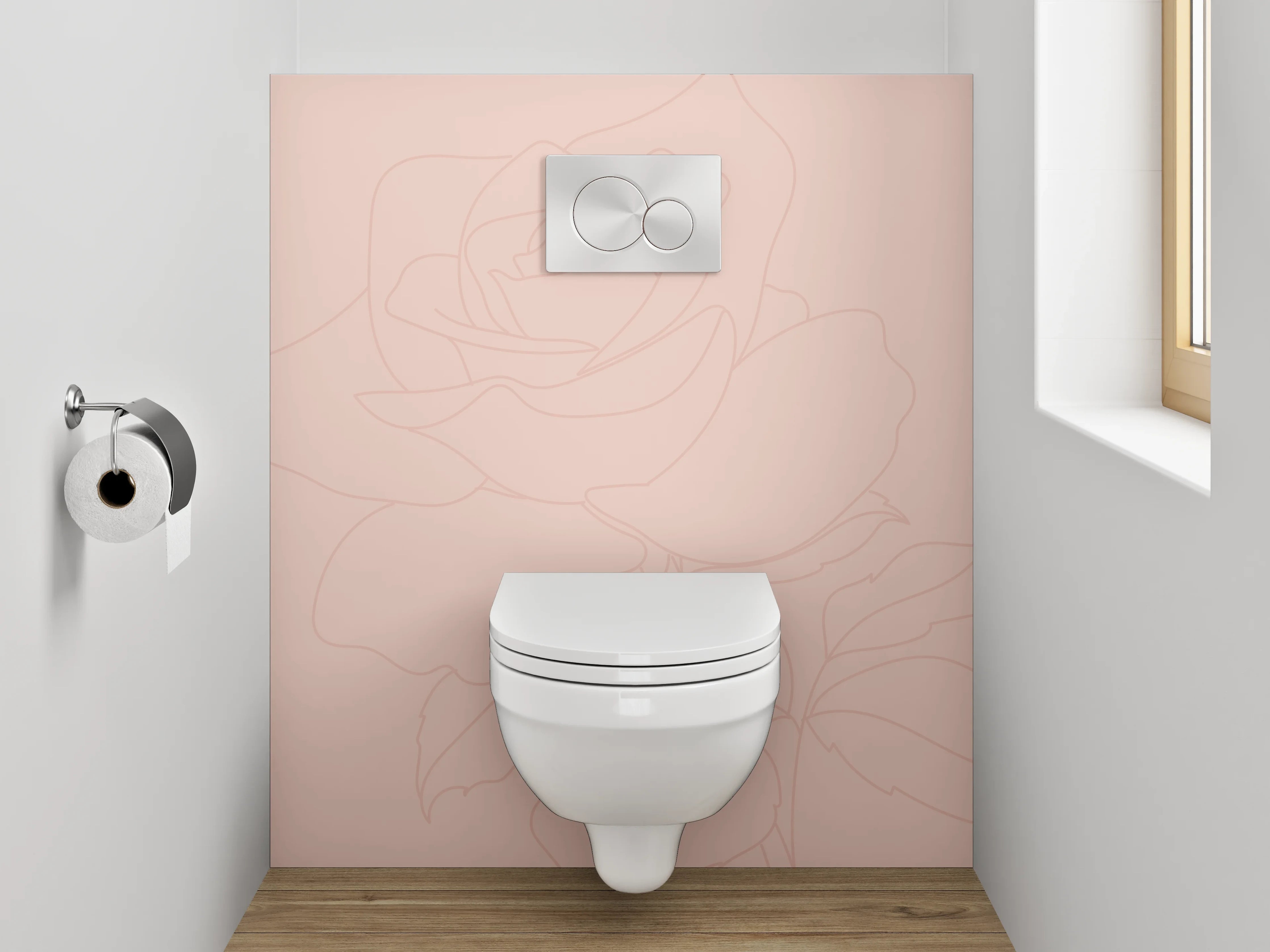 WC-Rückwand - Lineart Rosen auf zartem Rosé