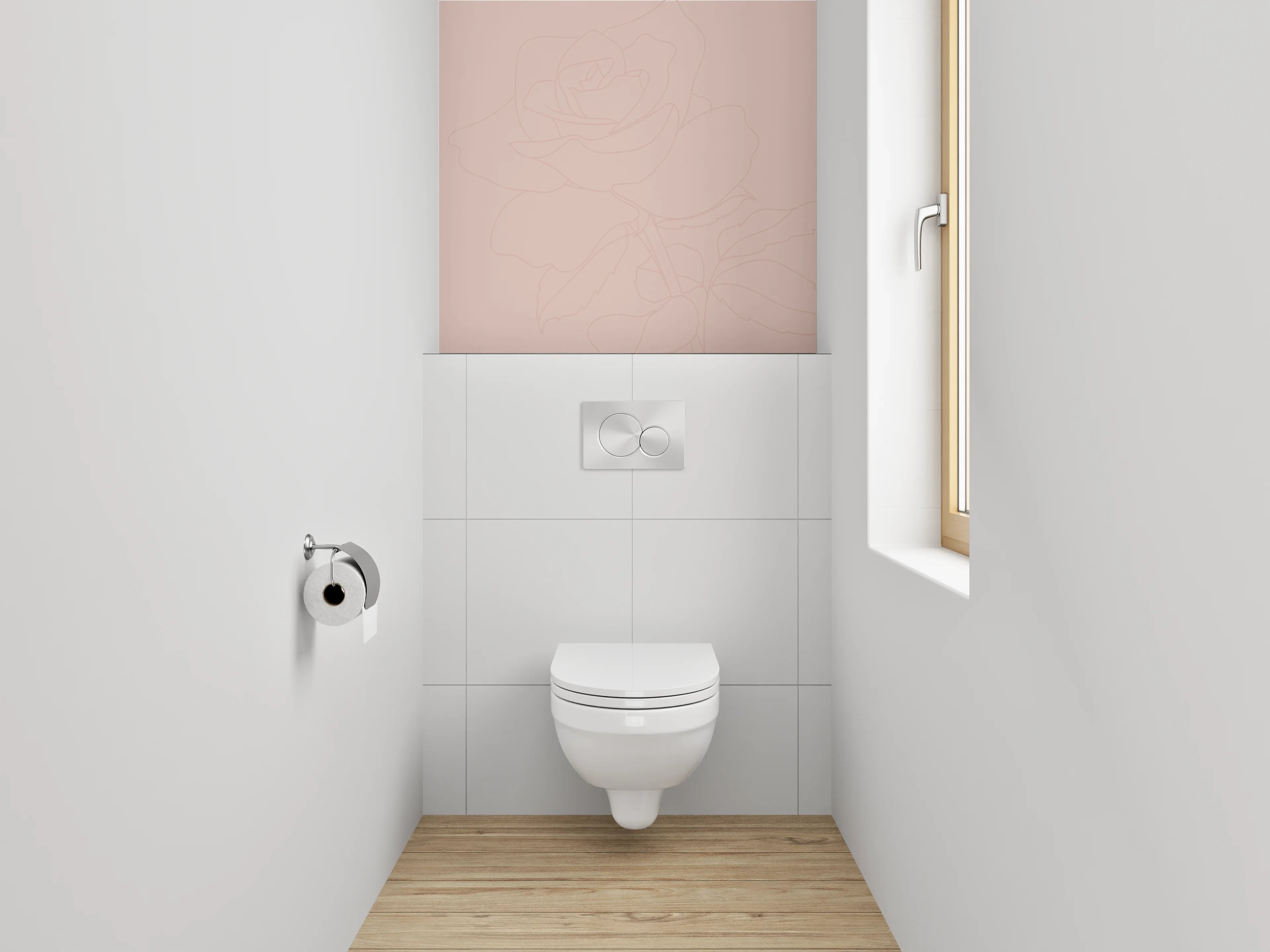 WC-Rückwand - Lineart Rosen auf zartem Rosé