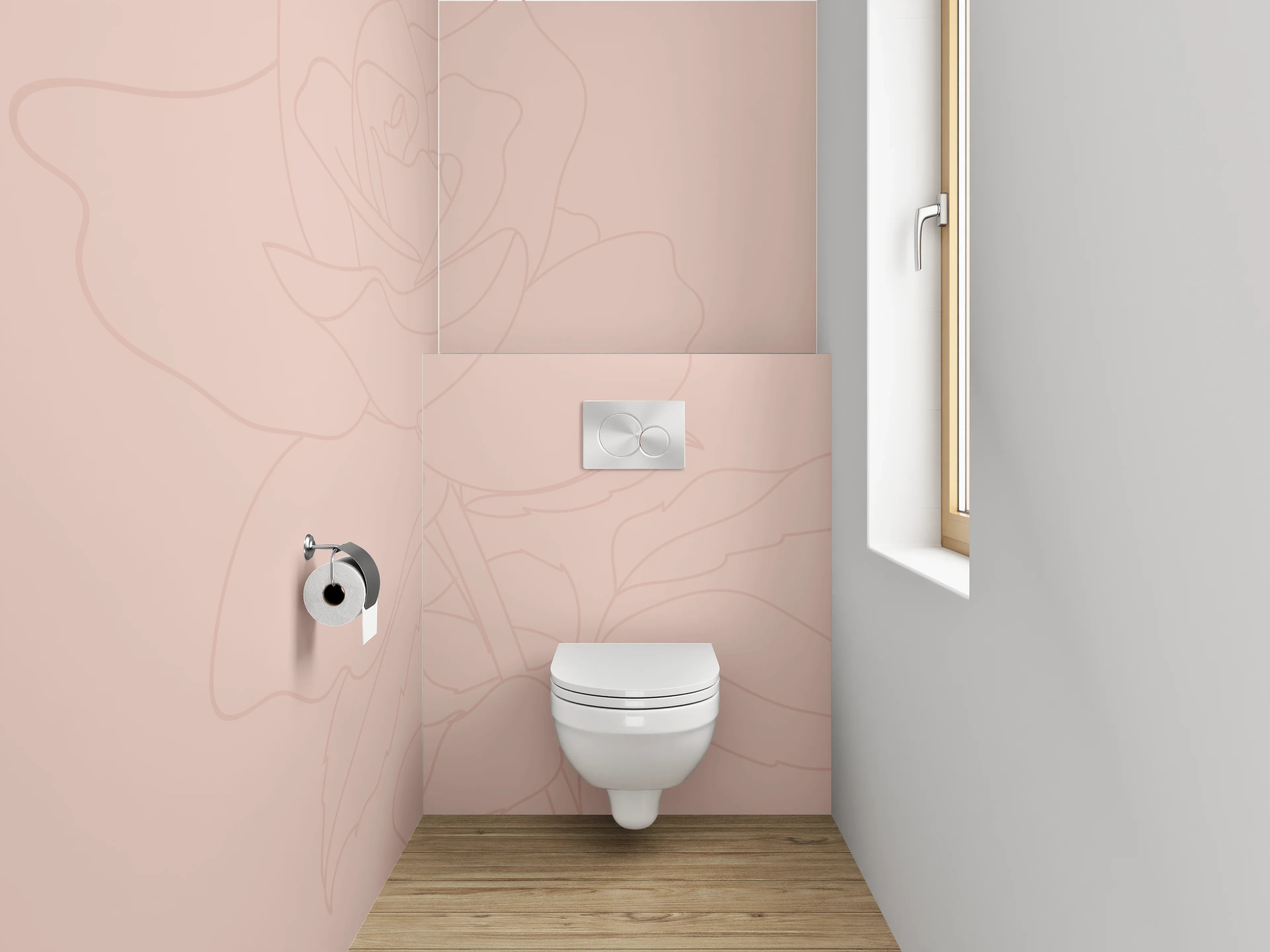 WC-Rückwand - Lineart Rosen auf zartem Rosé