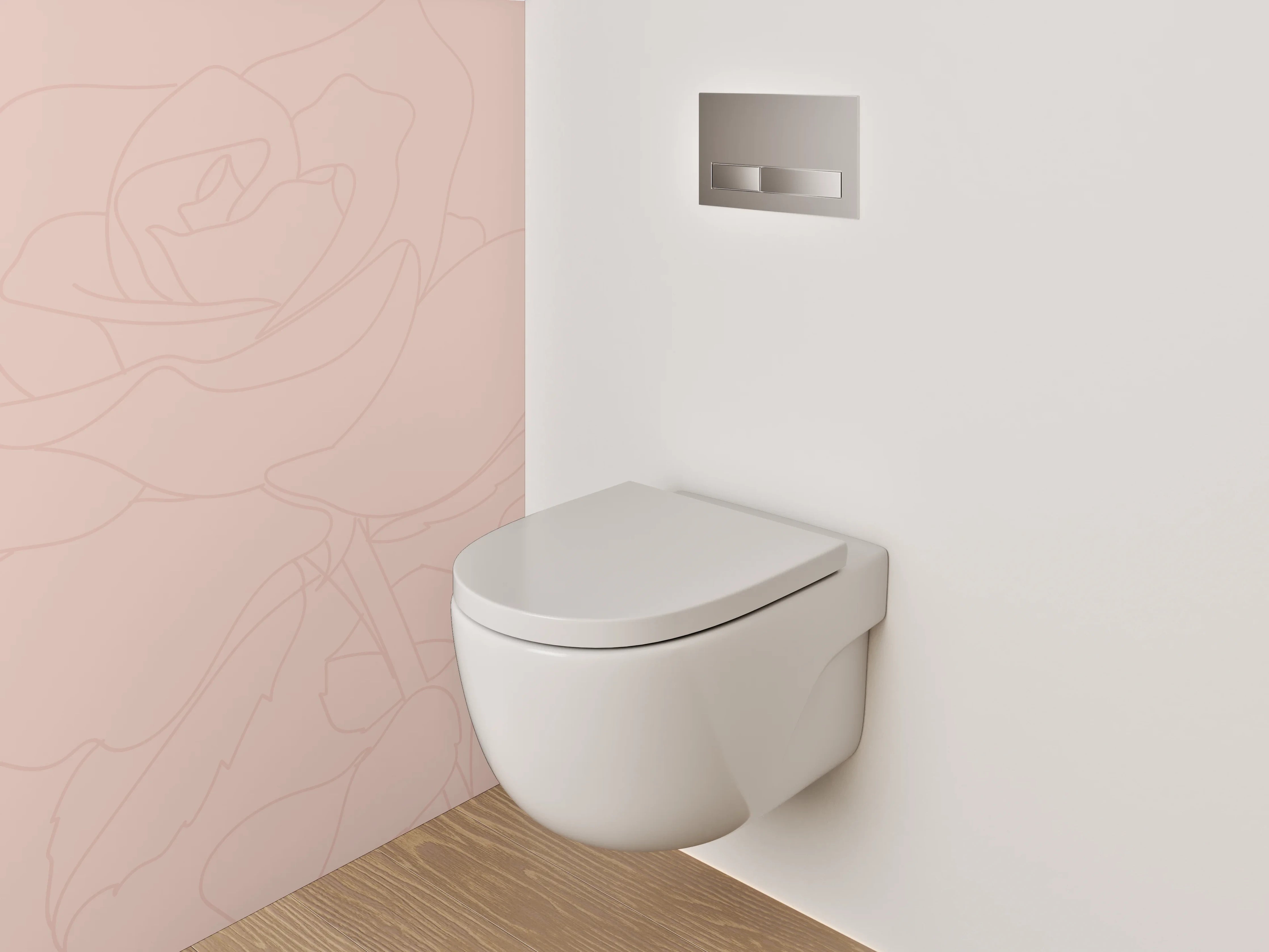 WC-Rückwand - Lineart Rosen auf zartem Rosé