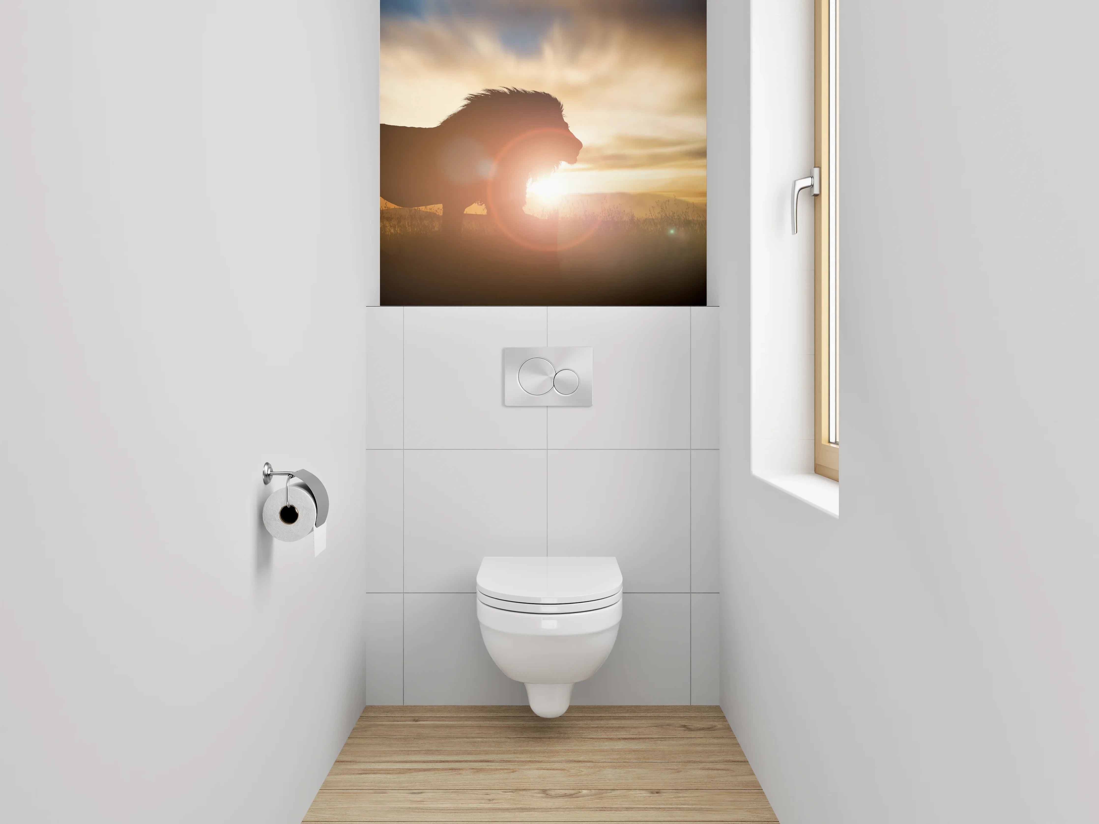 WC-Rückwand - Löwe bei Sonnenuntergang Savanne