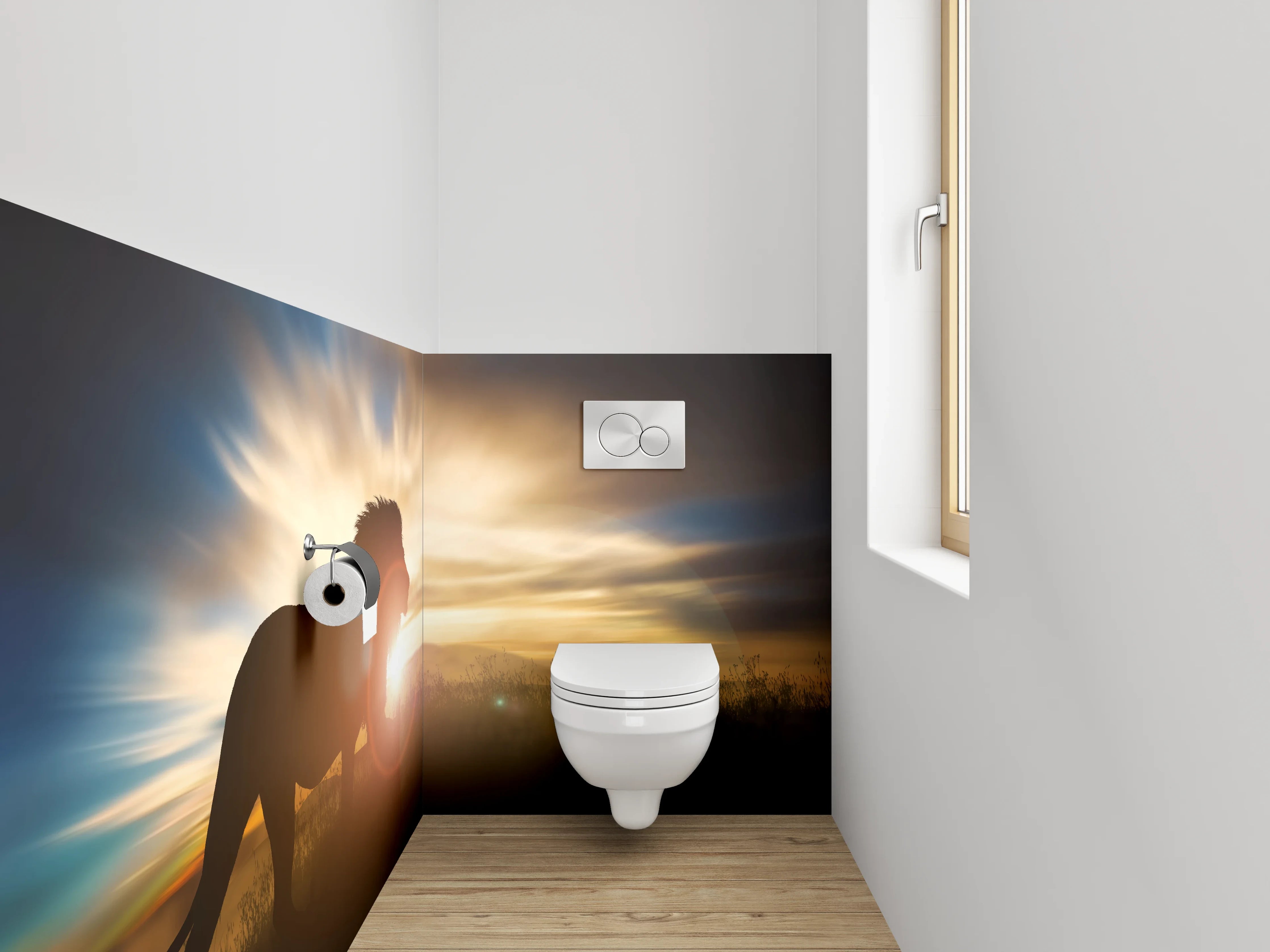 WC-Rückwand - Löwe bei Sonnenuntergang Savanne