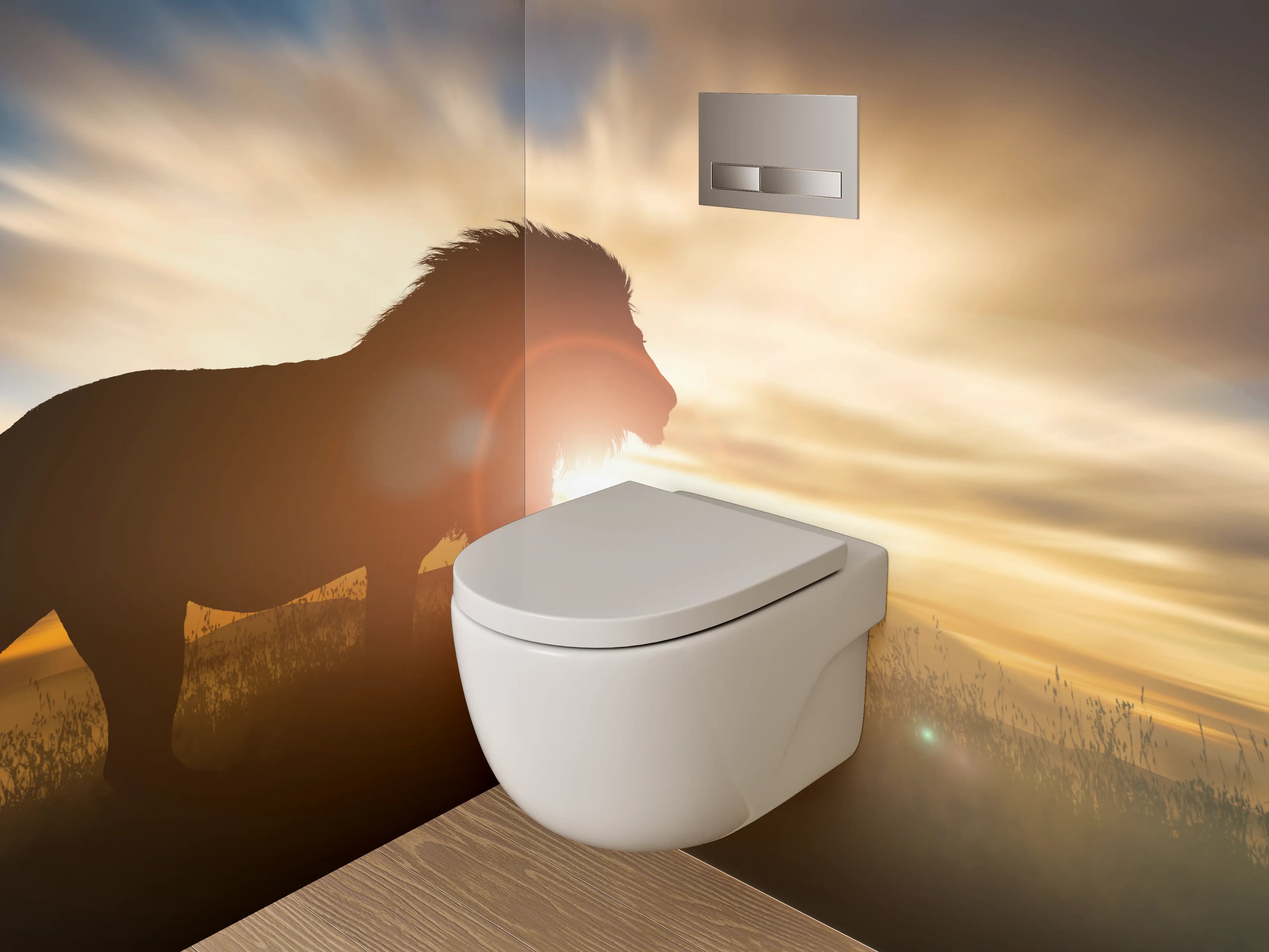 WC-Rückwand - Löwe bei Sonnenuntergang Savanne
