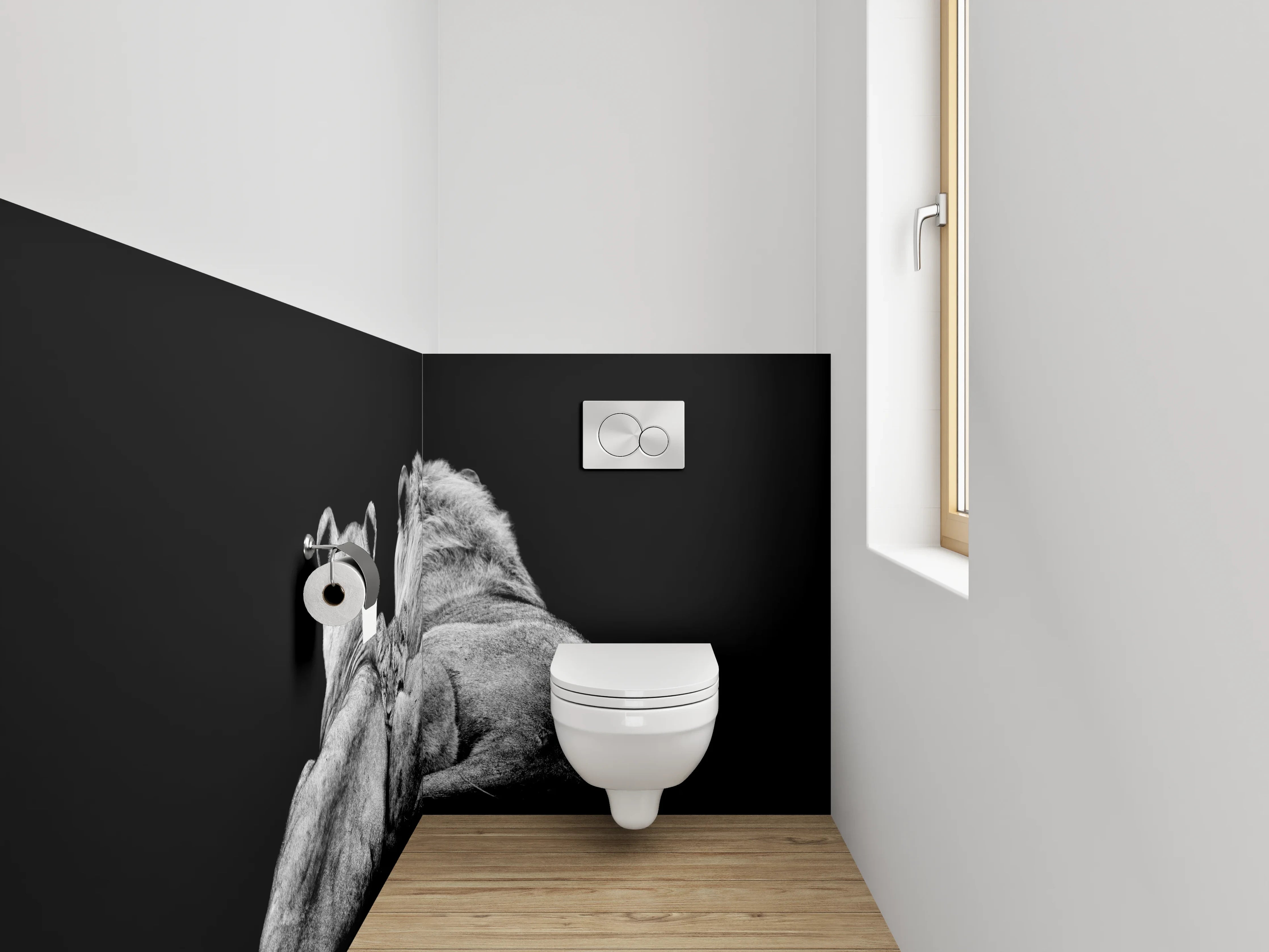 WC-Rückwand - Löwenfamilie in Schwarz-Weiß