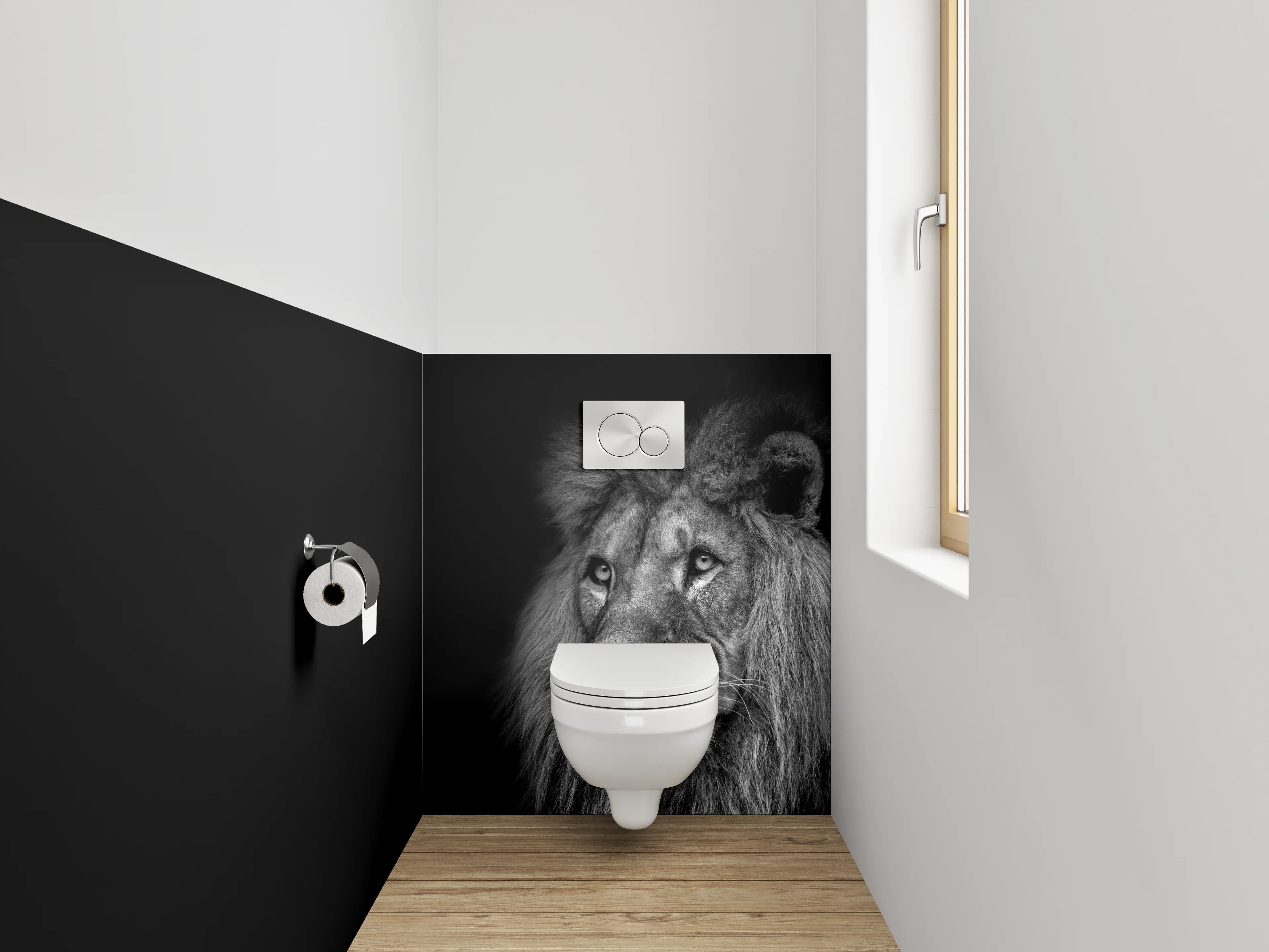 WC-Rückwand - Löwenkopf Schwarz-Weiß Zeichnung