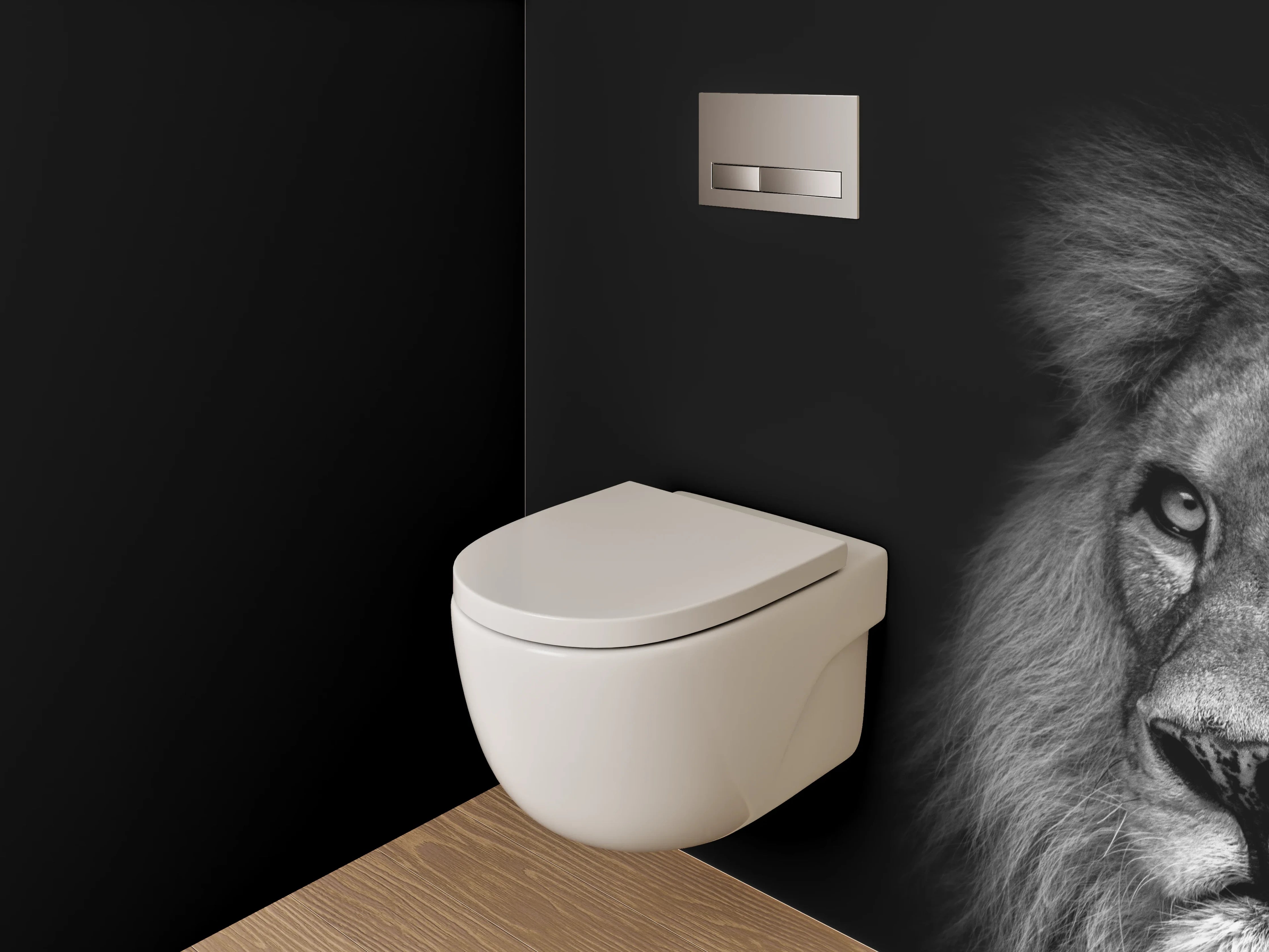 WC-Rückwand - Löwenkopf Schwarz-Weiß Zeichnung