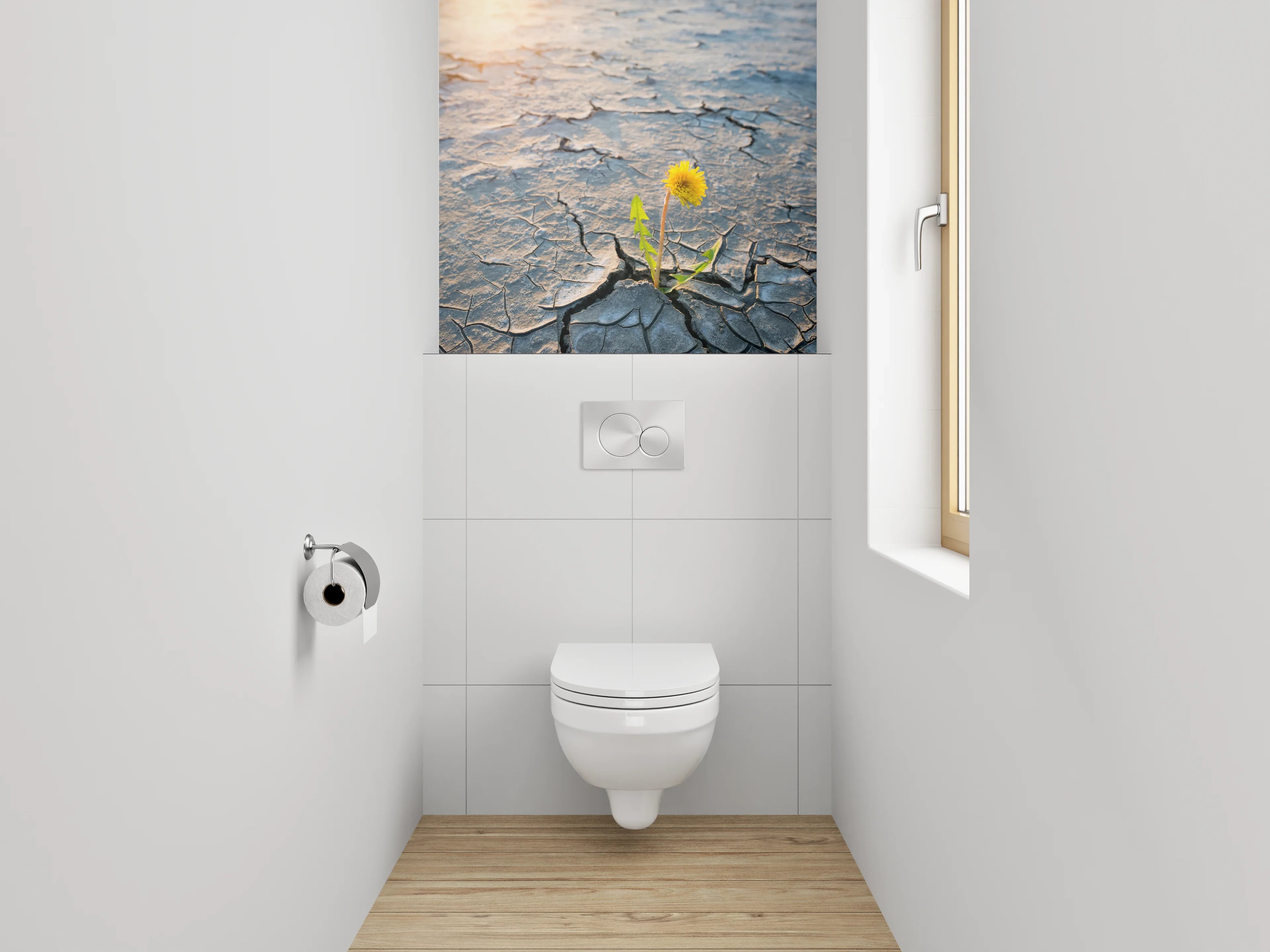 WC-Rückwand - Löwenzahn auf trockener Erde