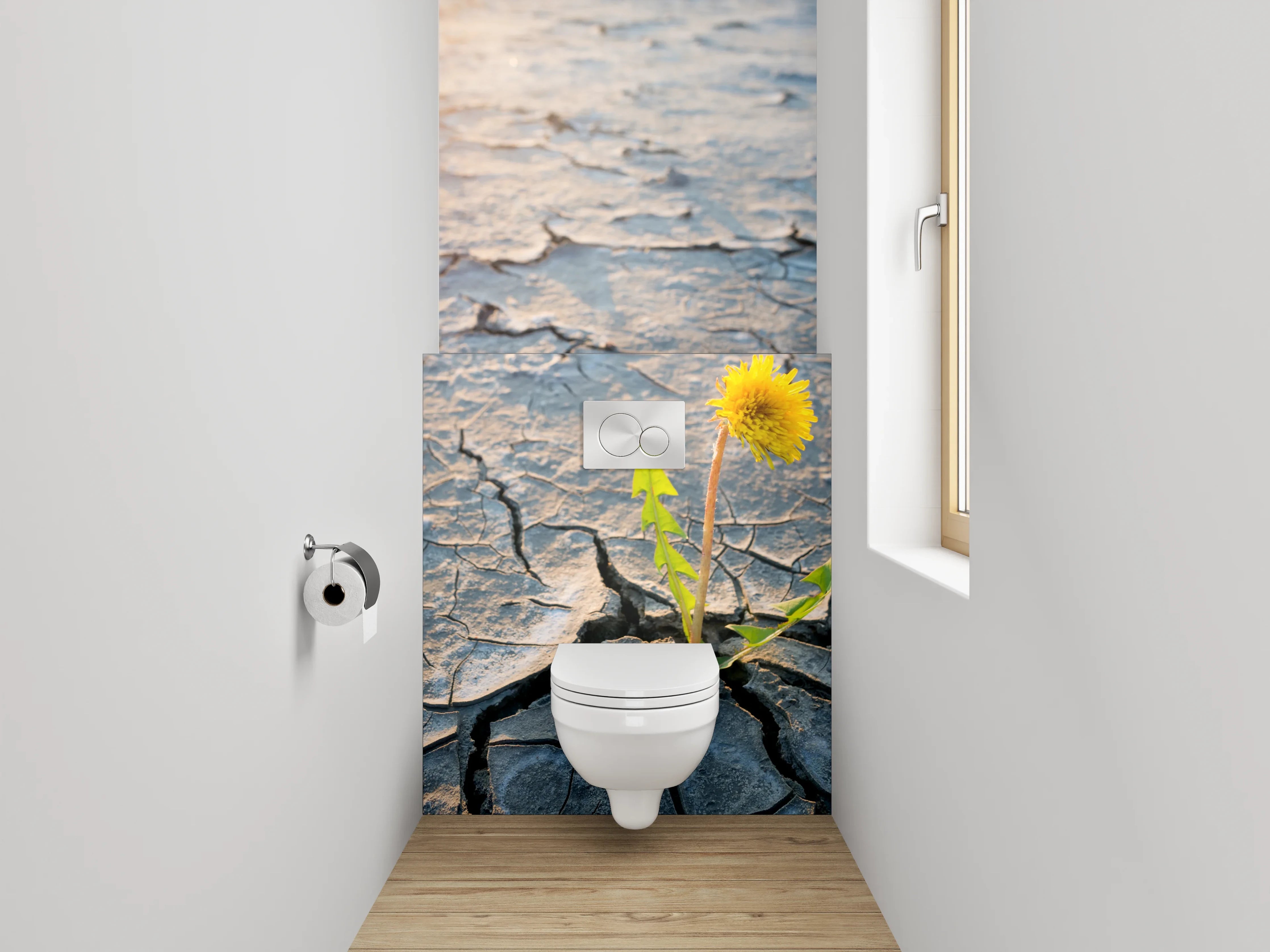WC-Rückwand - Löwenzahn auf trockener Erde