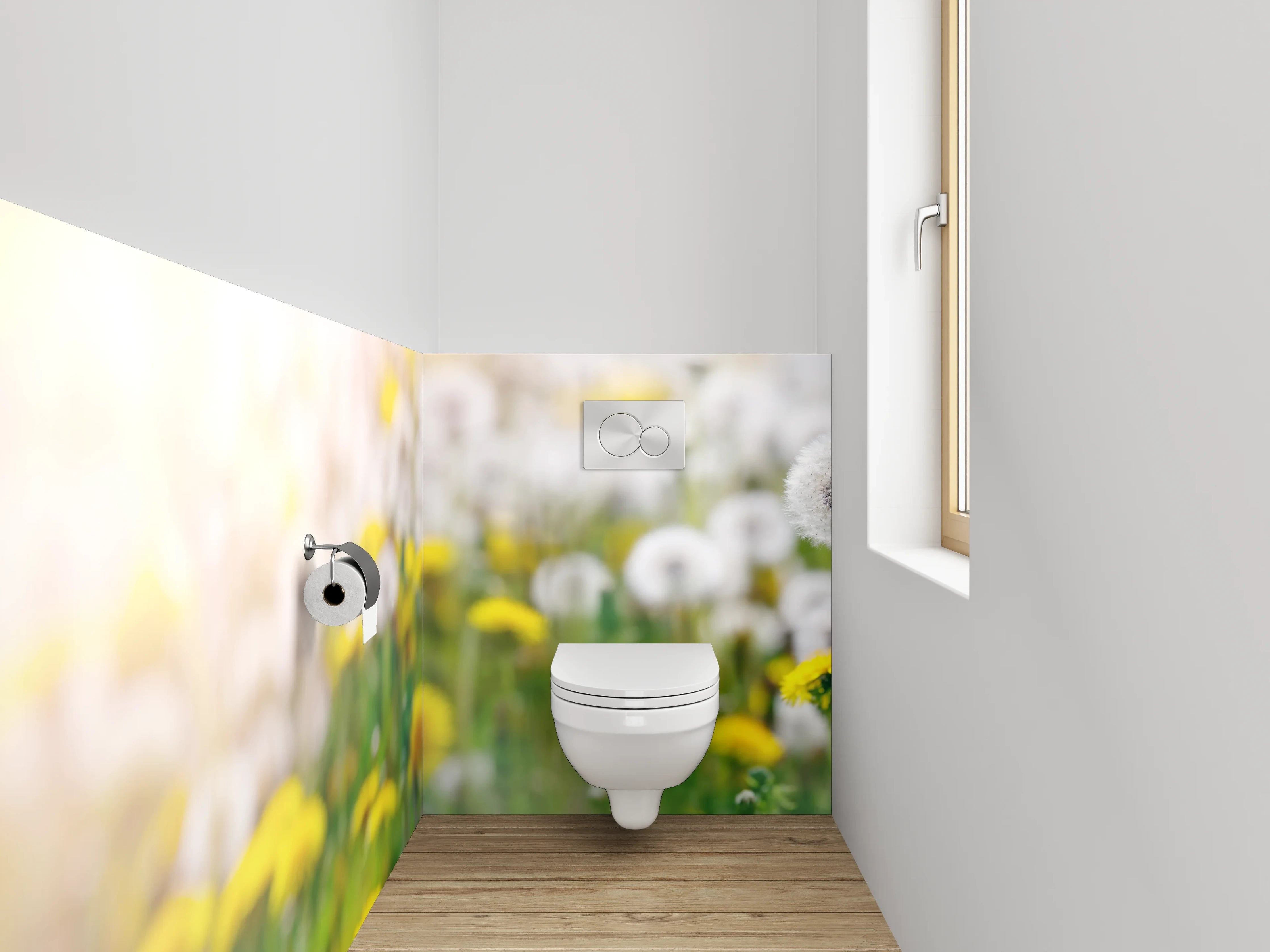 WC-Rückwand - Löwenzahnwiese im Sonnenlicht