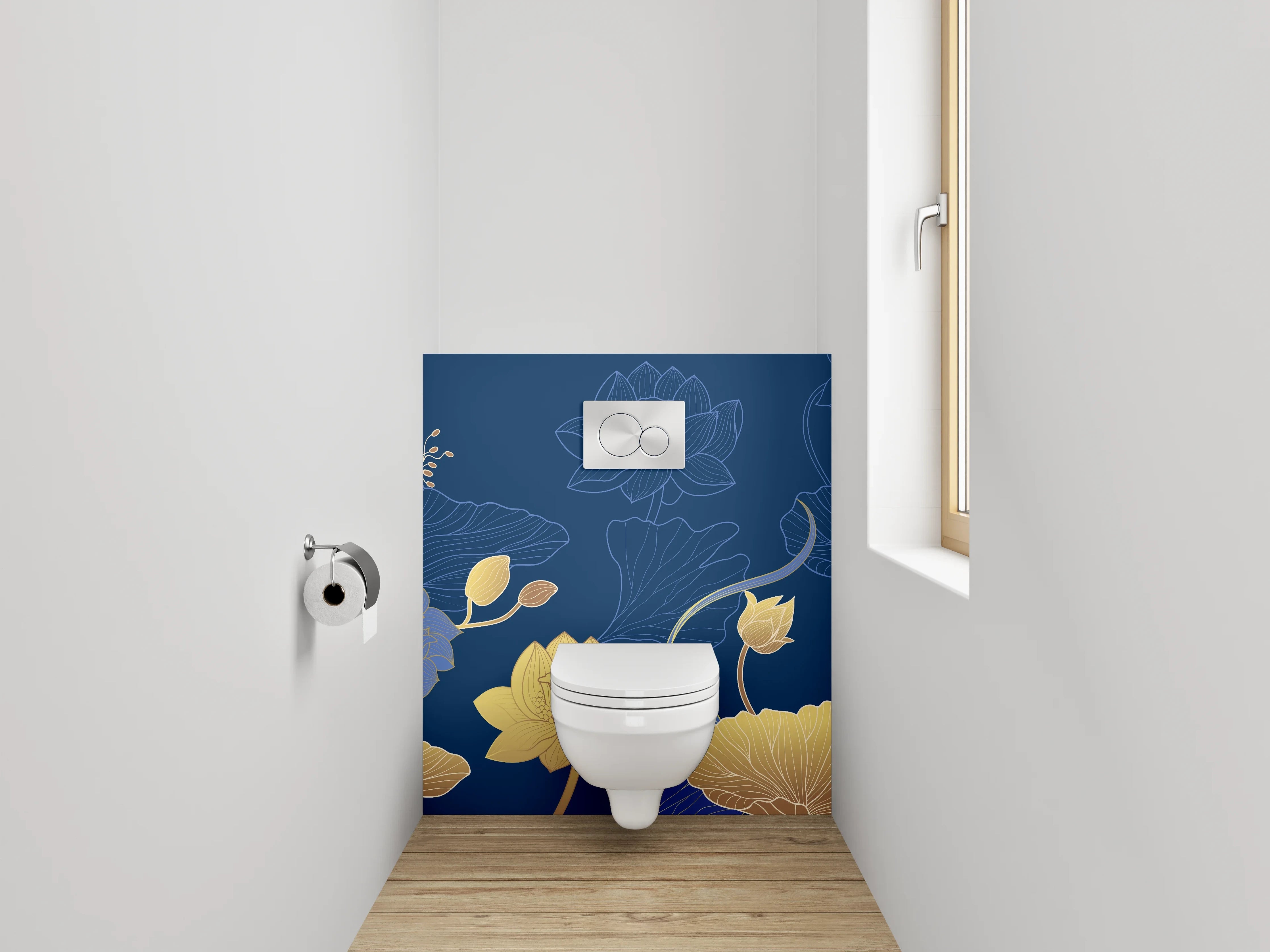 WC-Rückwand - Lotus Blumen Muster Gold Blau