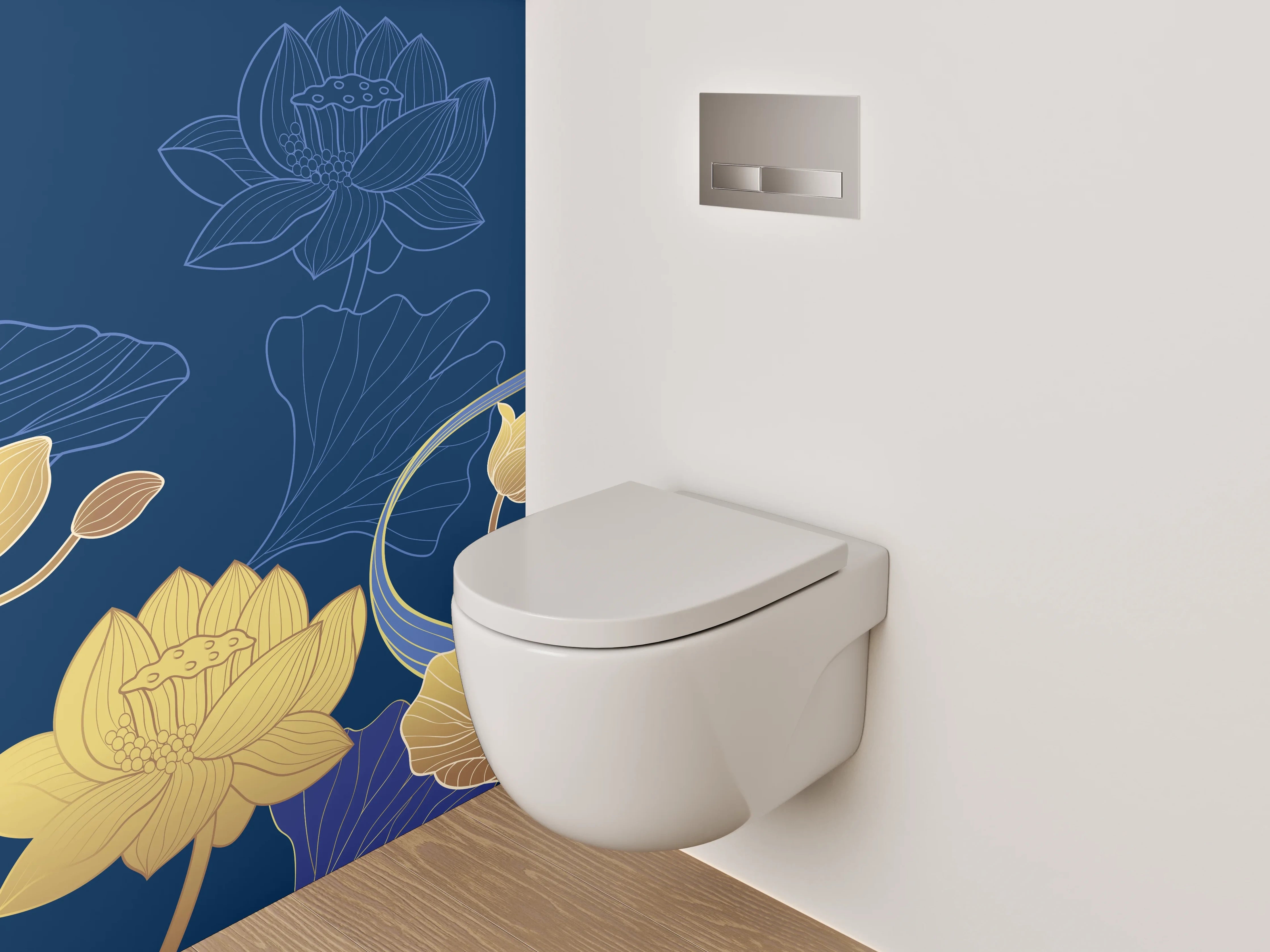 WC-Rückwand - Lotus Blumen Muster Gold Blau