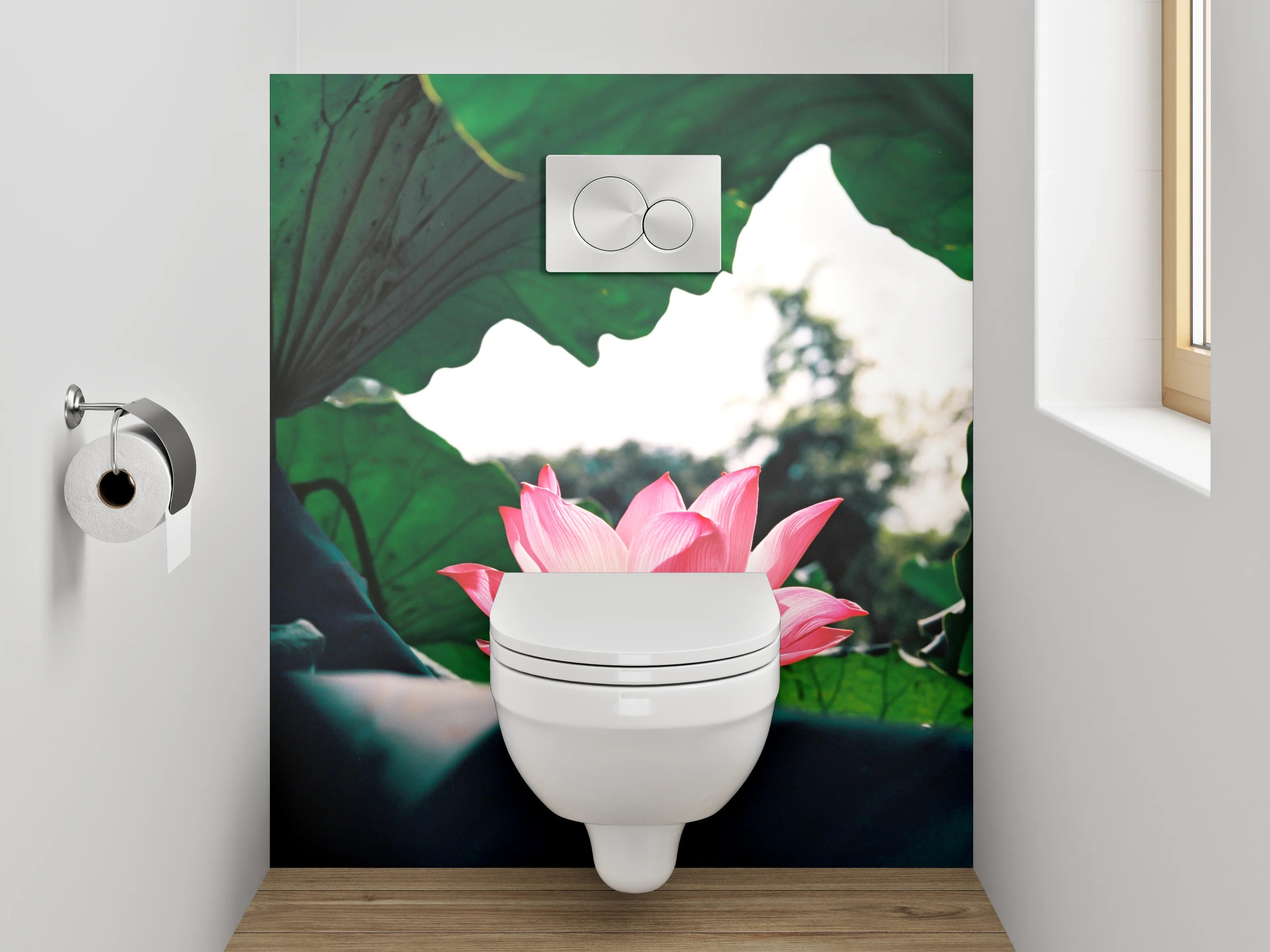 WC-Rückwand - Lotusblüte im Morgenlicht – Naturfoto