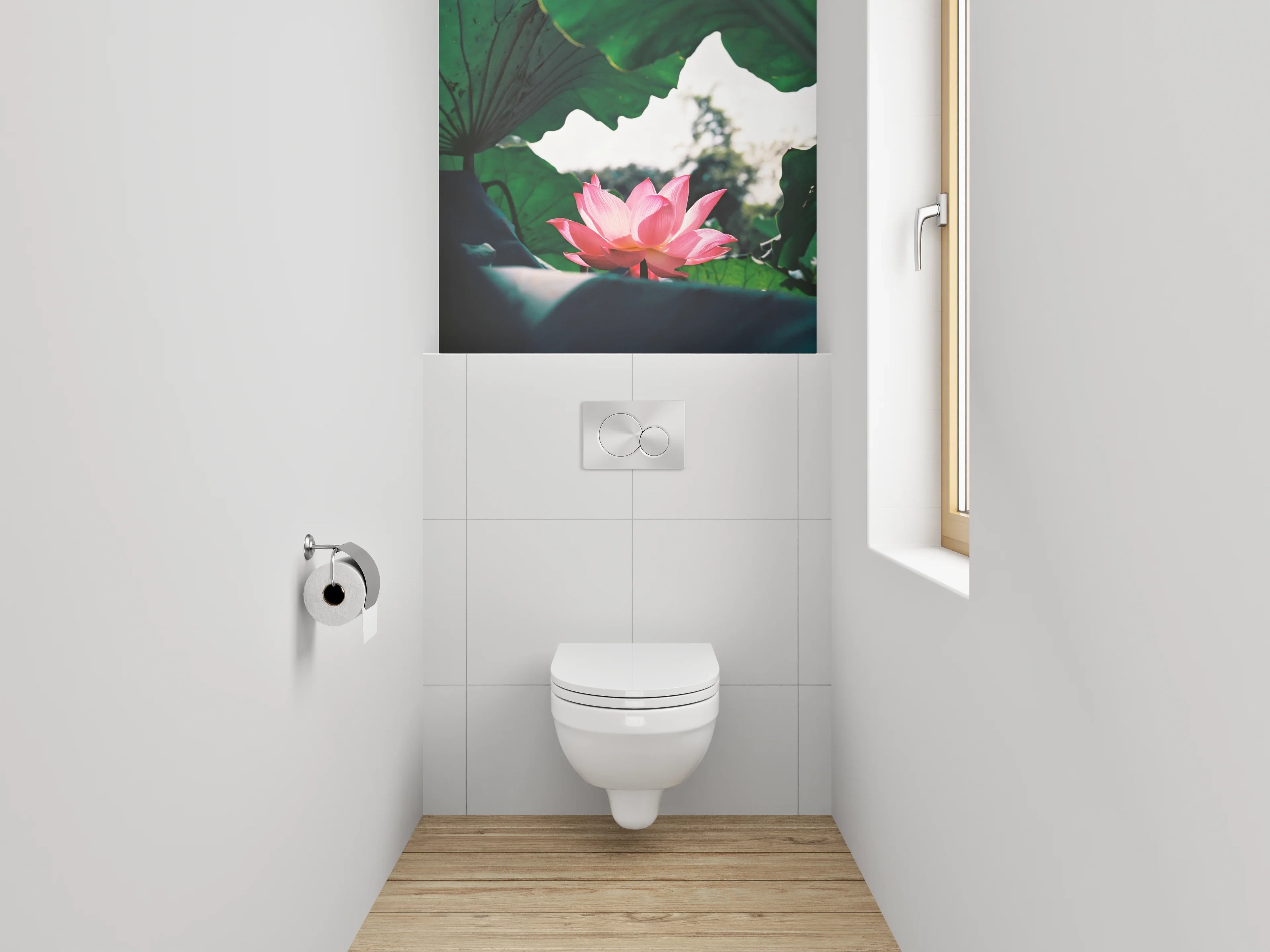 WC-Rückwand - Lotusblüte im Morgenlicht – Naturfoto
