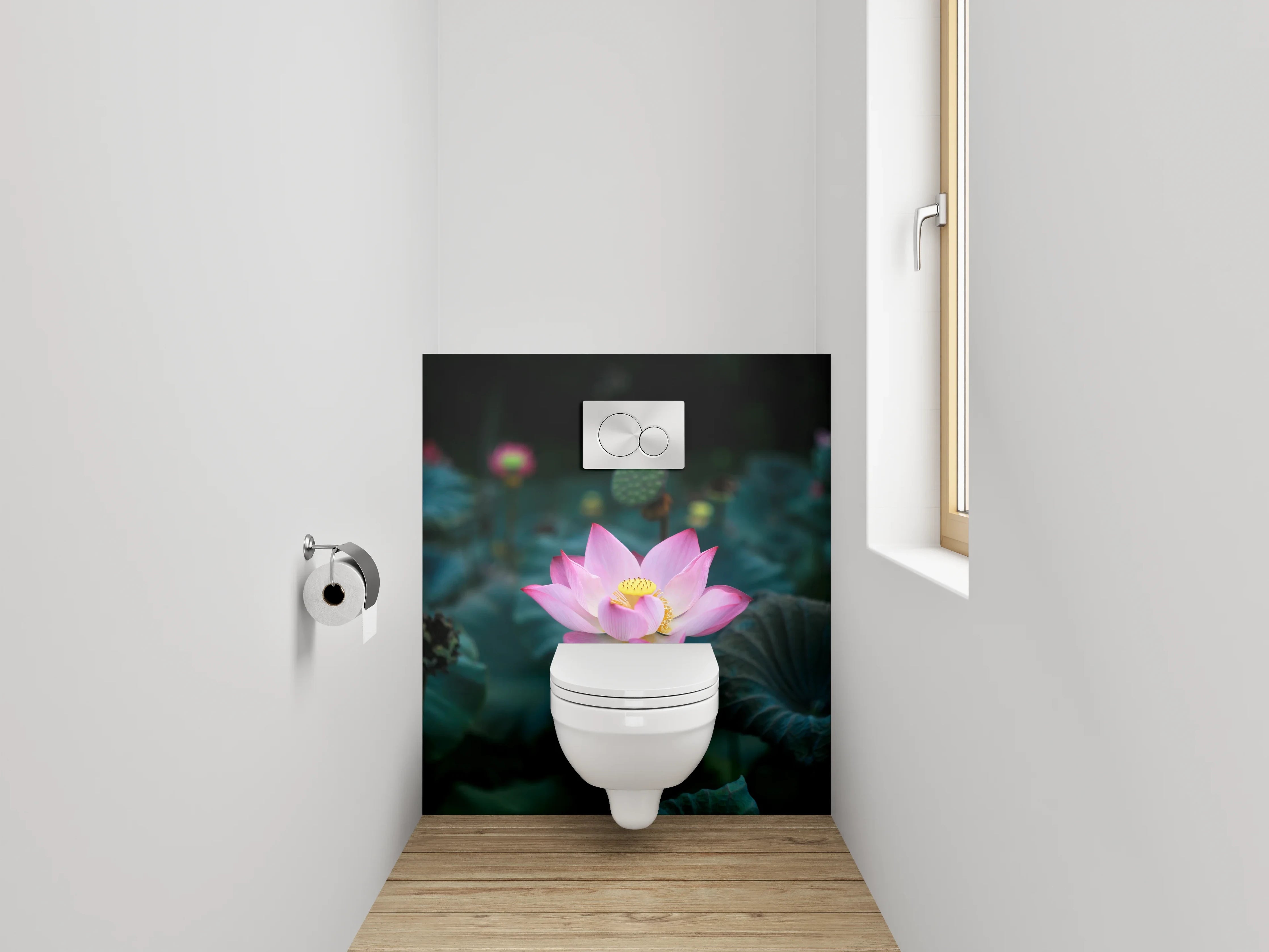 WC-Rückwand - Lotusblüte im Teich – Zen-Motiv