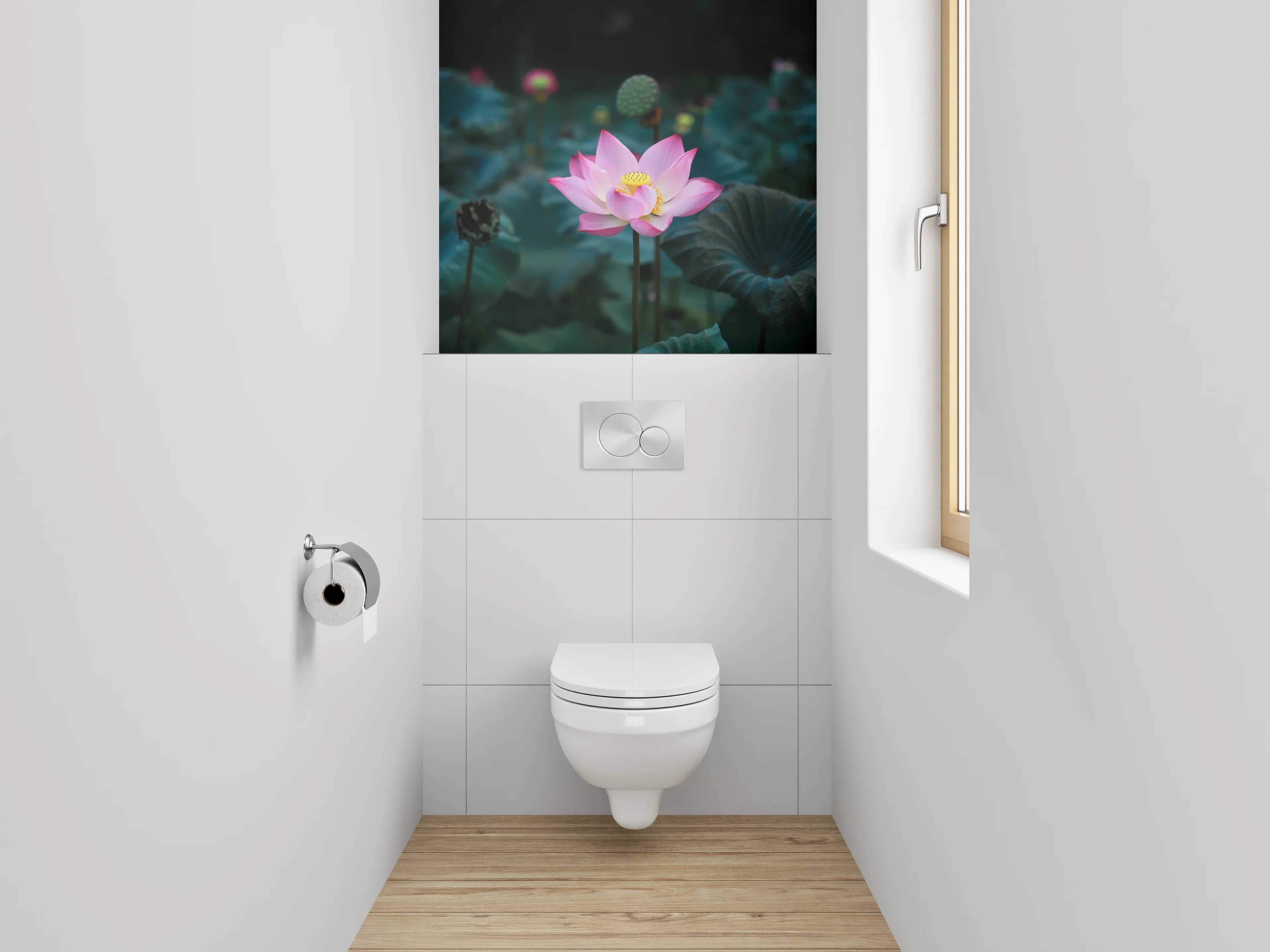WC-Rückwand - Lotusblüte im Teich – Zen-Motiv
