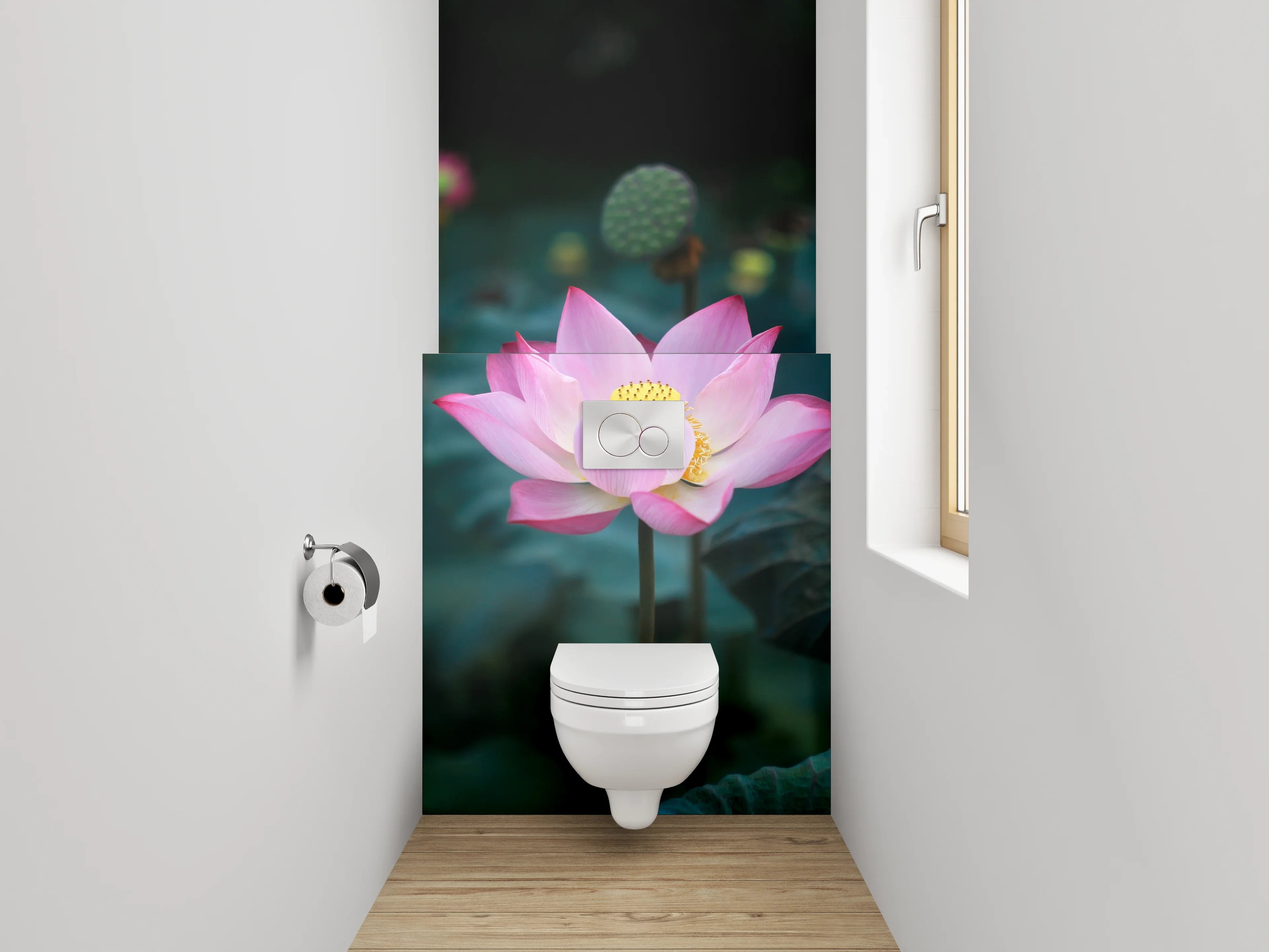 WC-Rückwand - Lotusblüte im Teich – Zen-Motiv