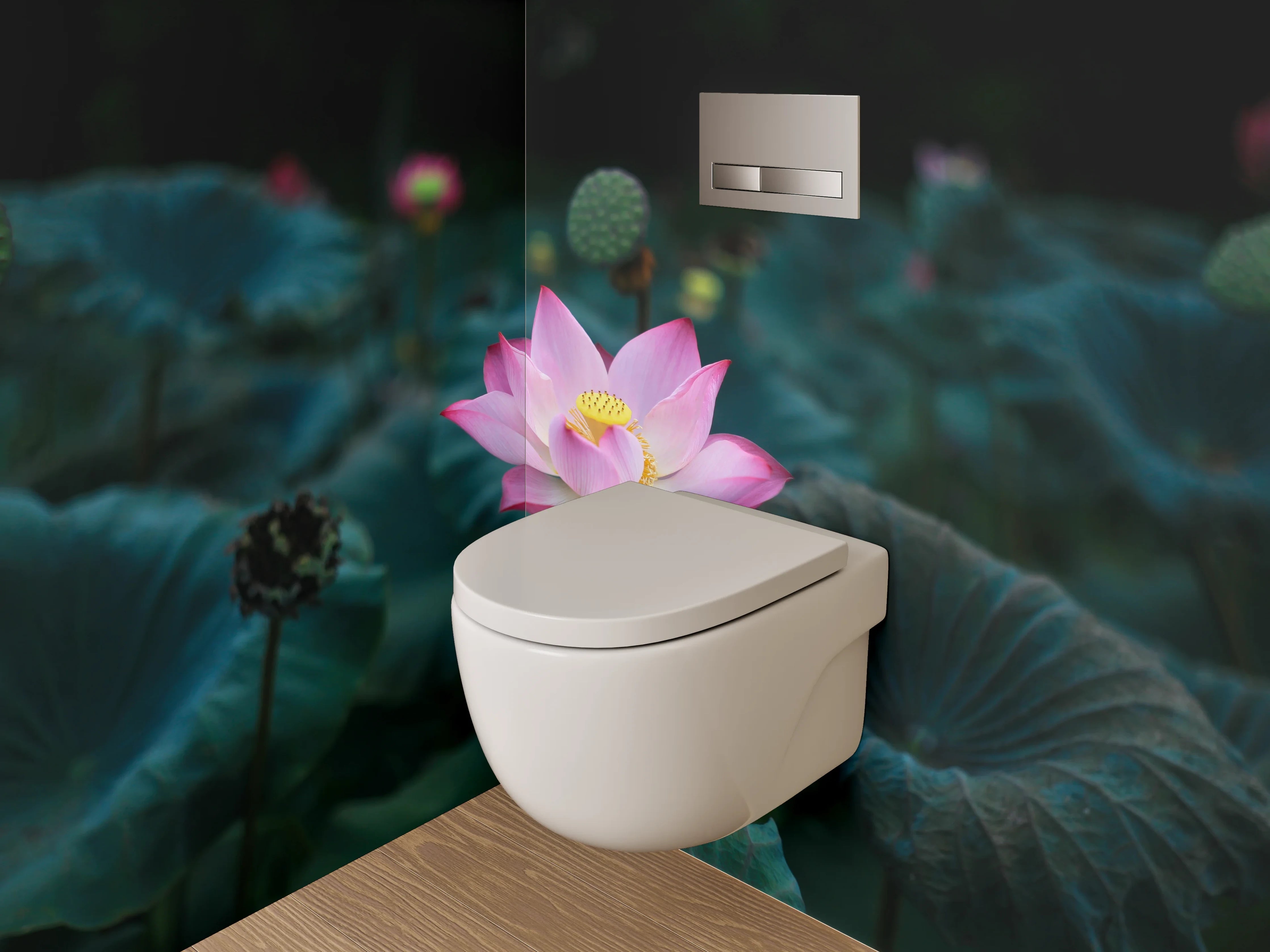 WC-Rückwand - Lotusblüte im Teich – Zen-Motiv