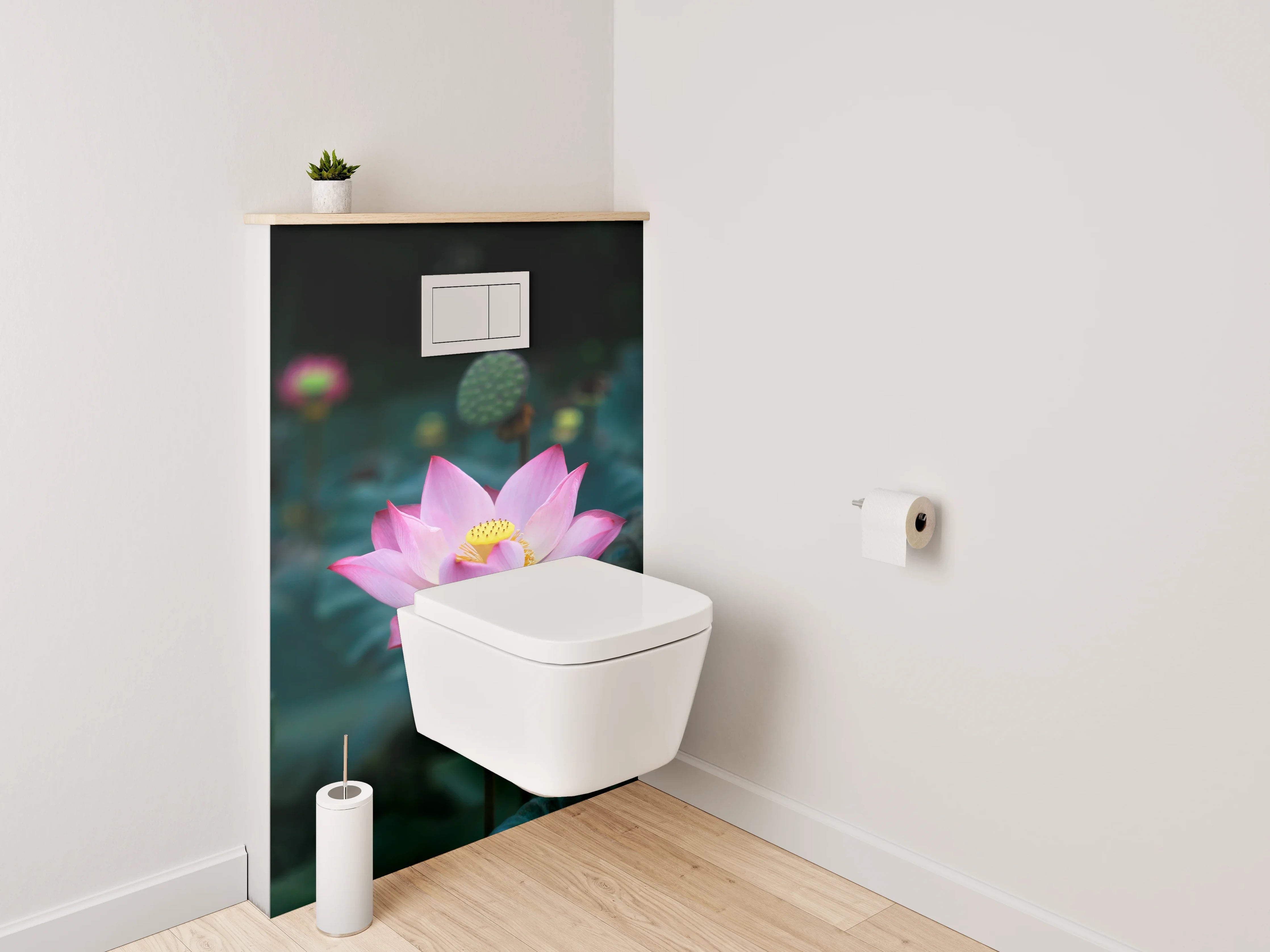 WC-Rückwand - Lotusblüte im Teich – Zen-Motiv
