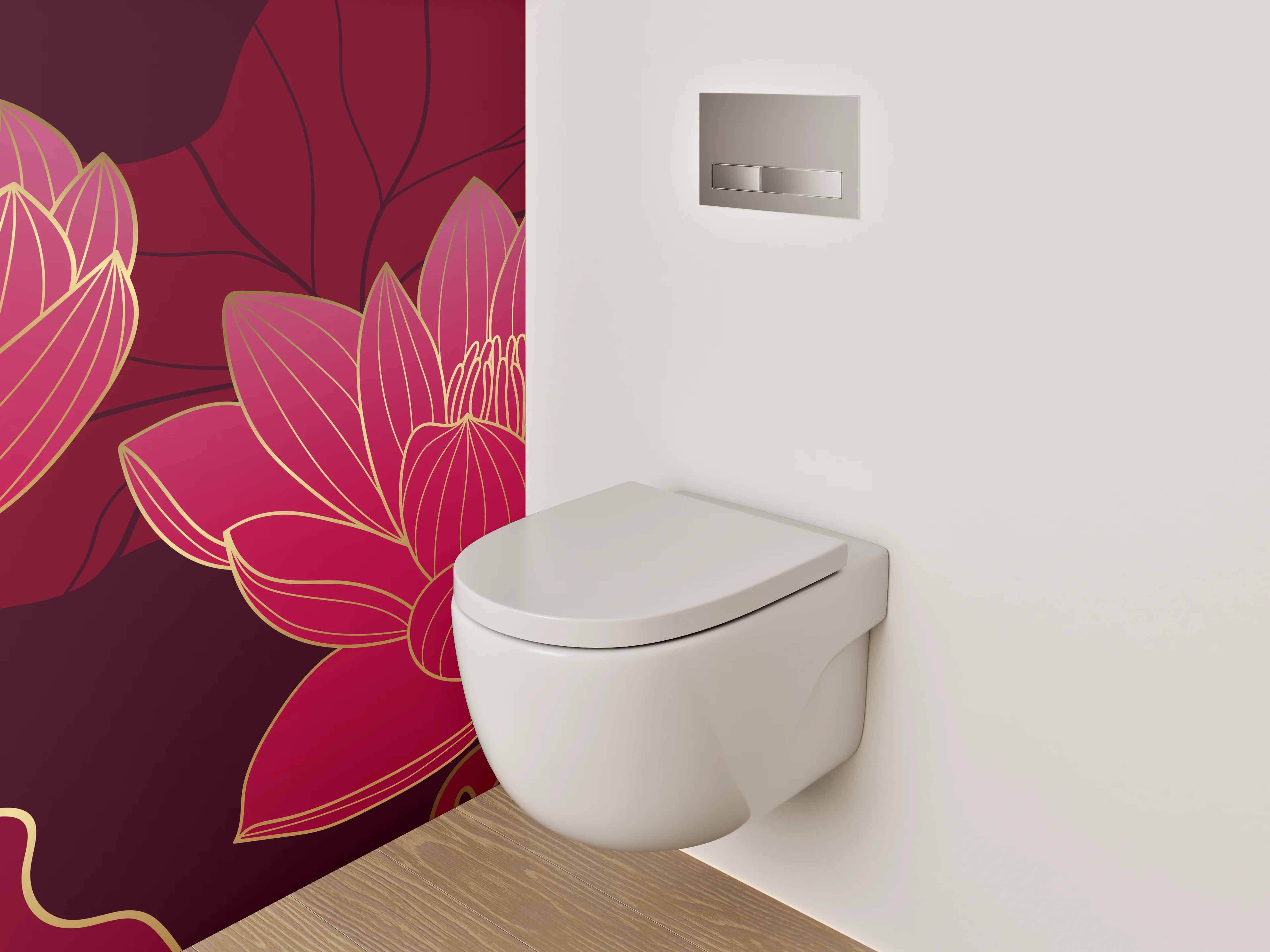 WC-Rückwand - Lotusblüten Eleganz in Rotgold