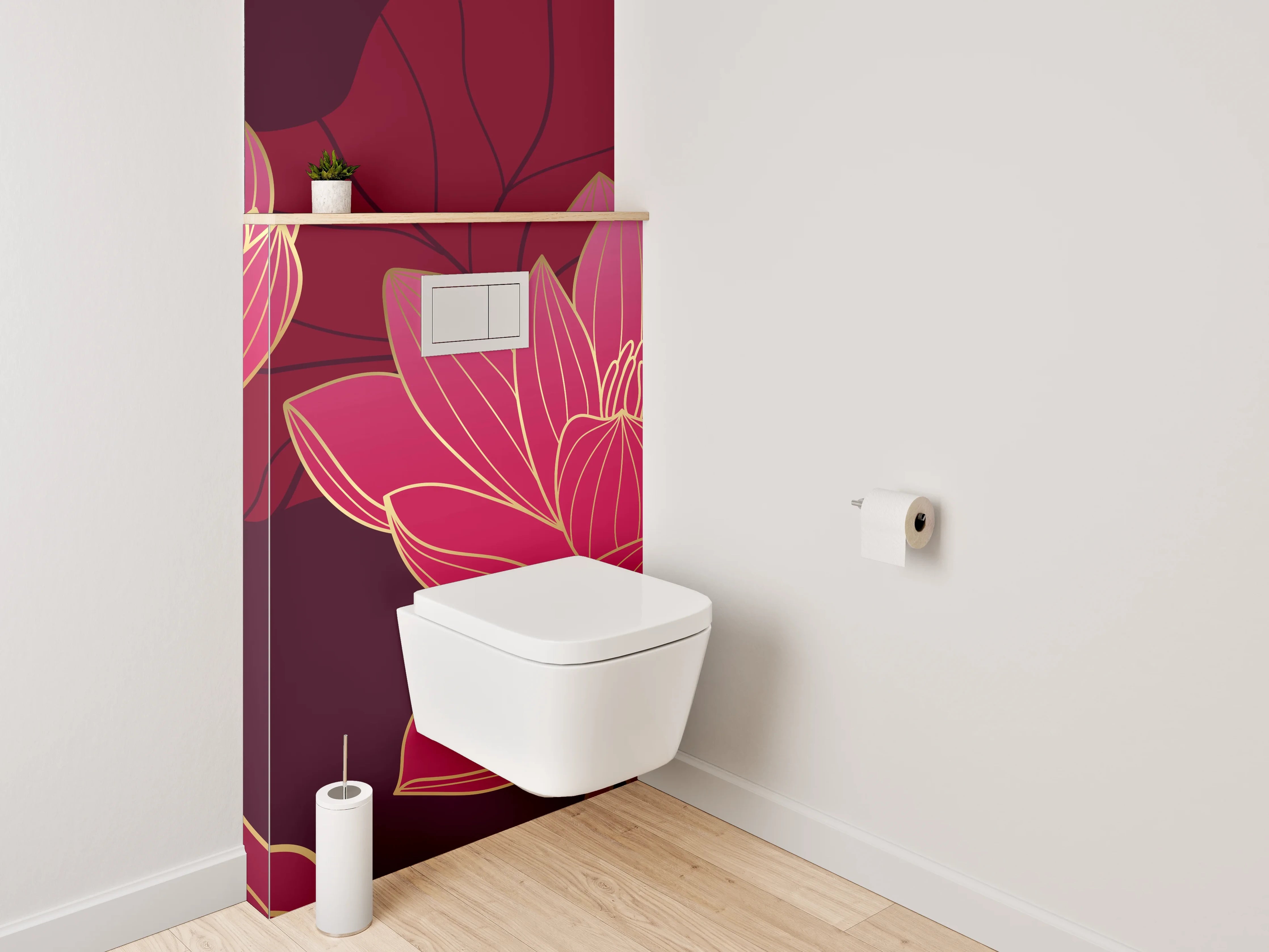WC-Rückwand - Lotusblüten Eleganz in Rotgold