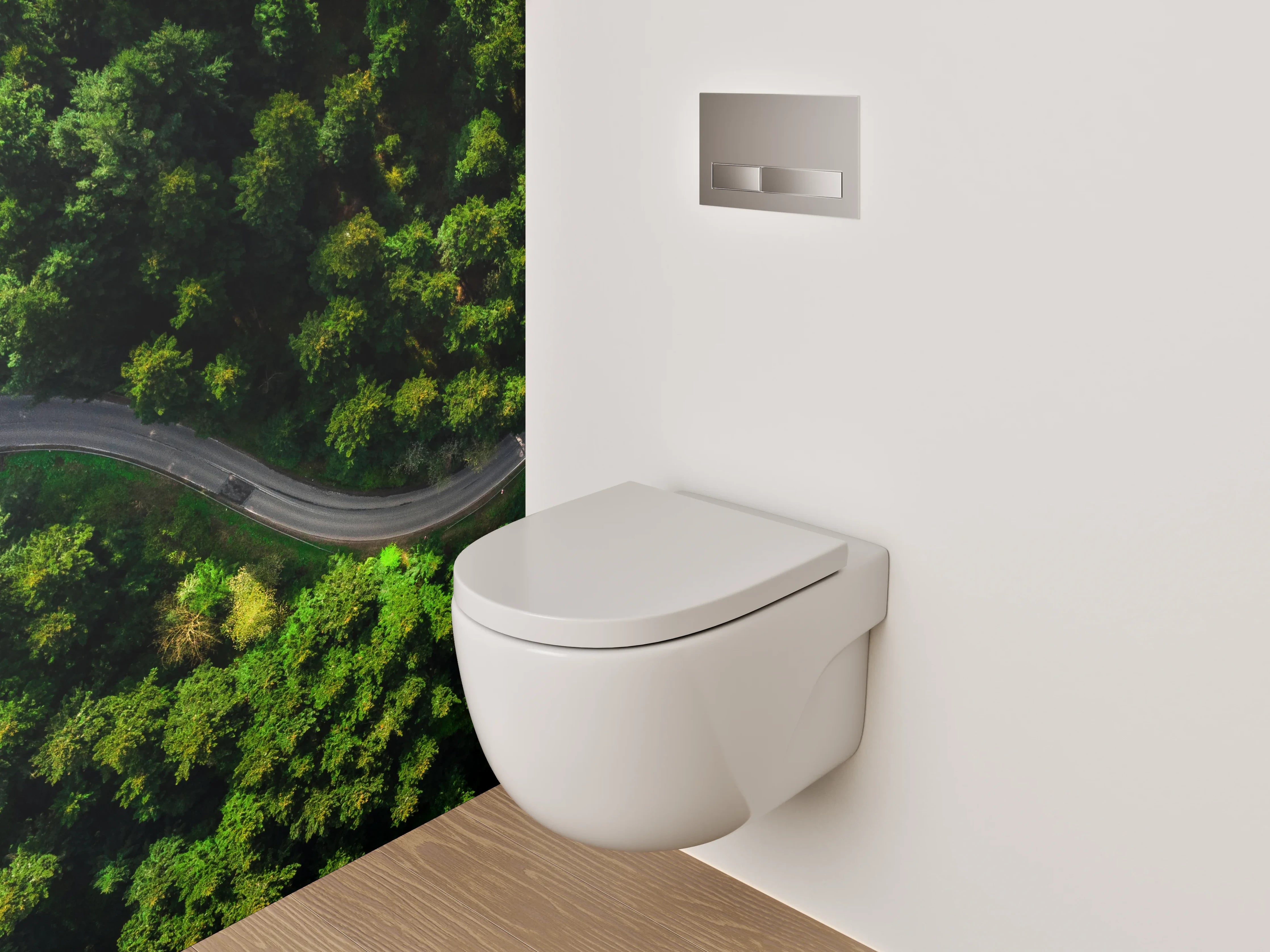 WC-Rückwand - Luftaufnahme Wald mit kurviger Straße