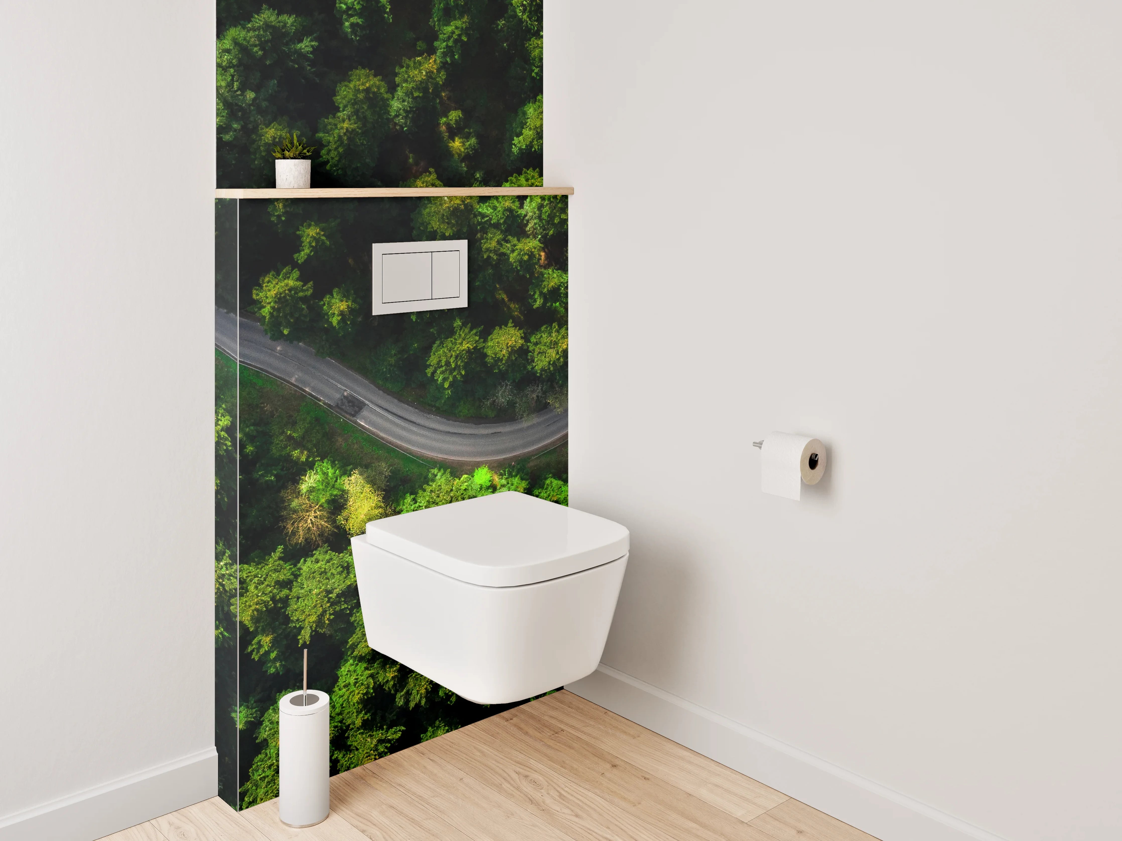 WC-Rückwand - Luftaufnahme Wald mit kurviger Straße