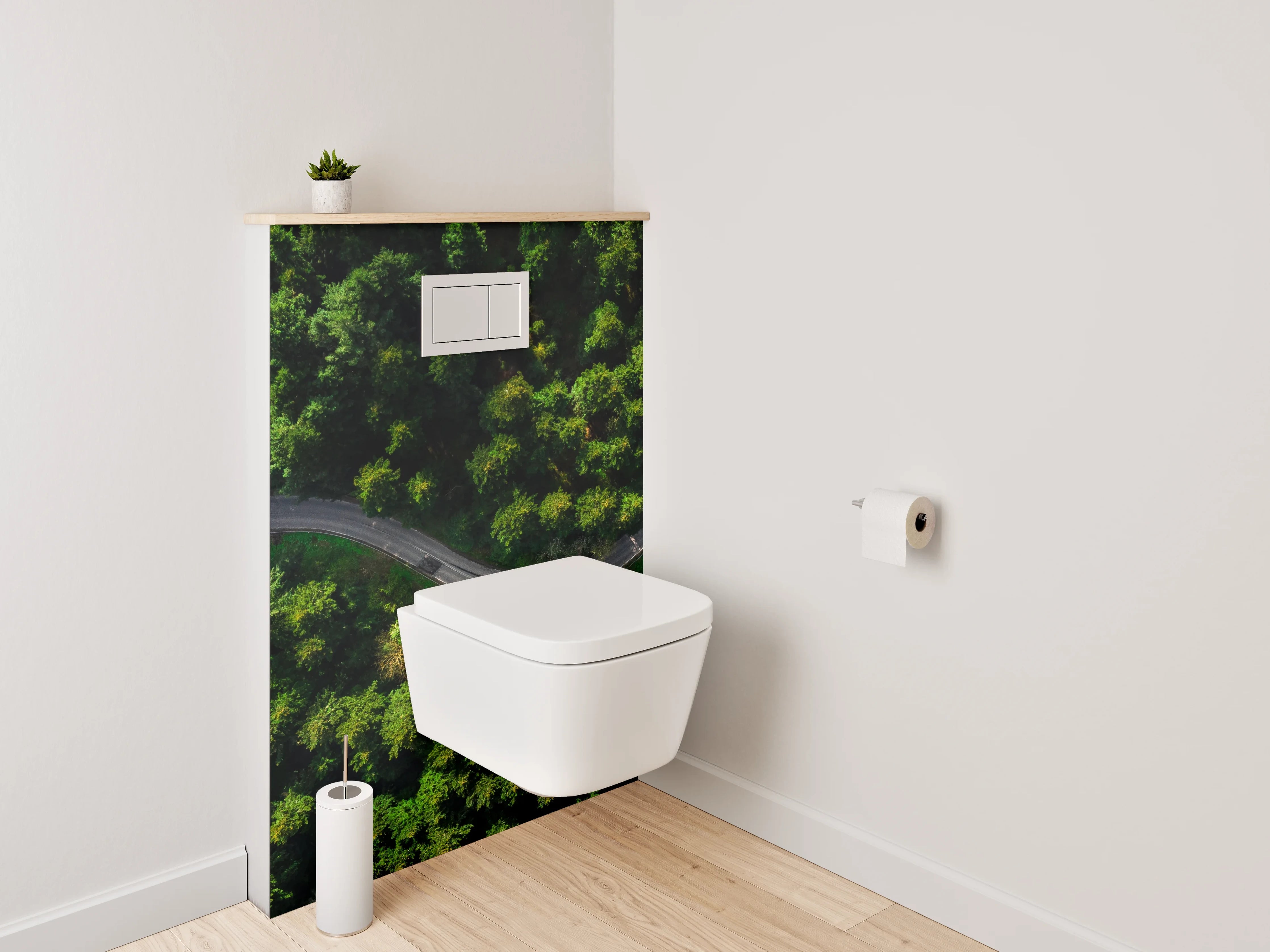 WC-Rückwand - Luftaufnahme Wald mit kurviger Straße