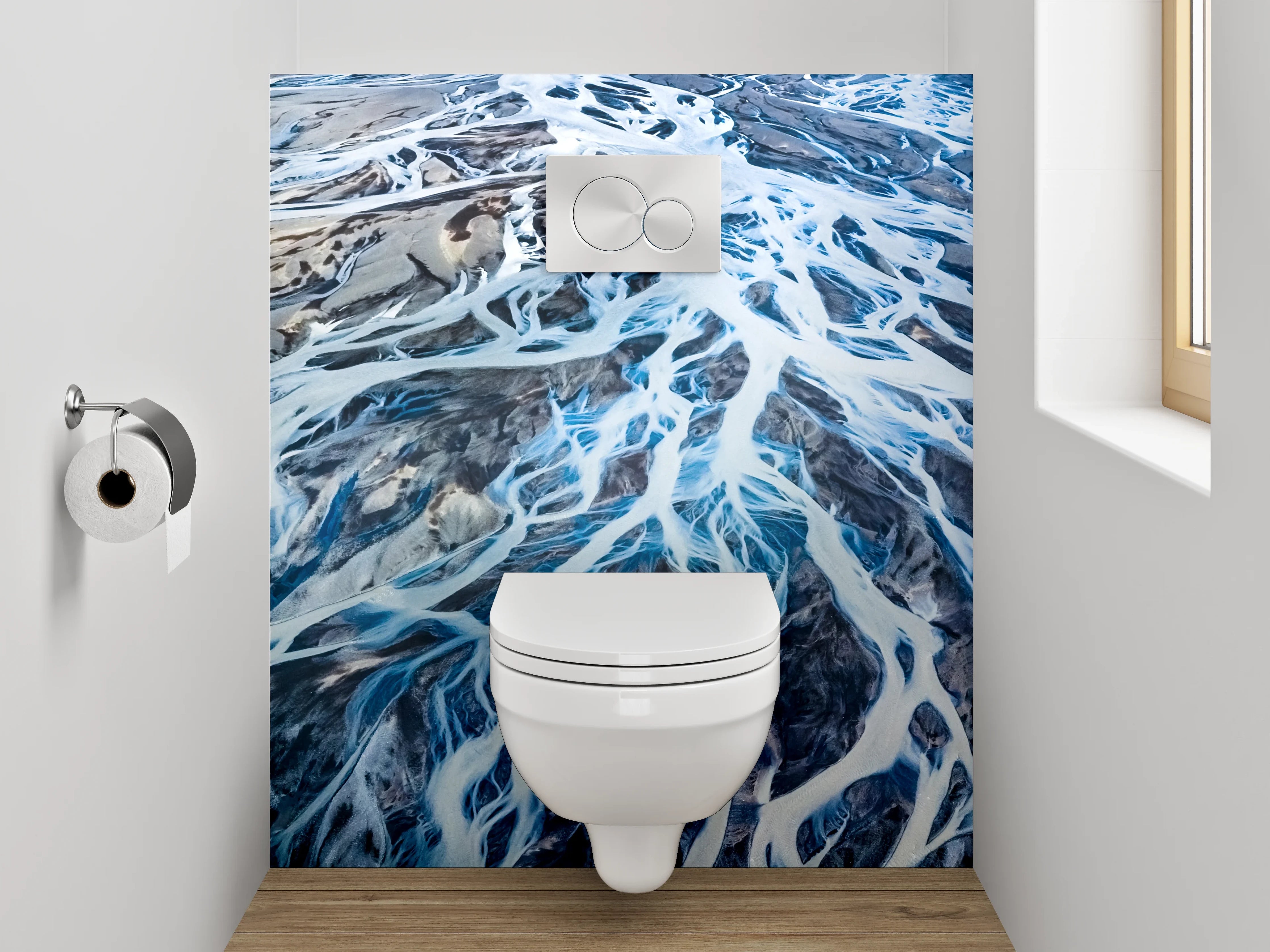 WC-Rückwand - Luftaufnahme abstrakte Wasseradern Blau Grau