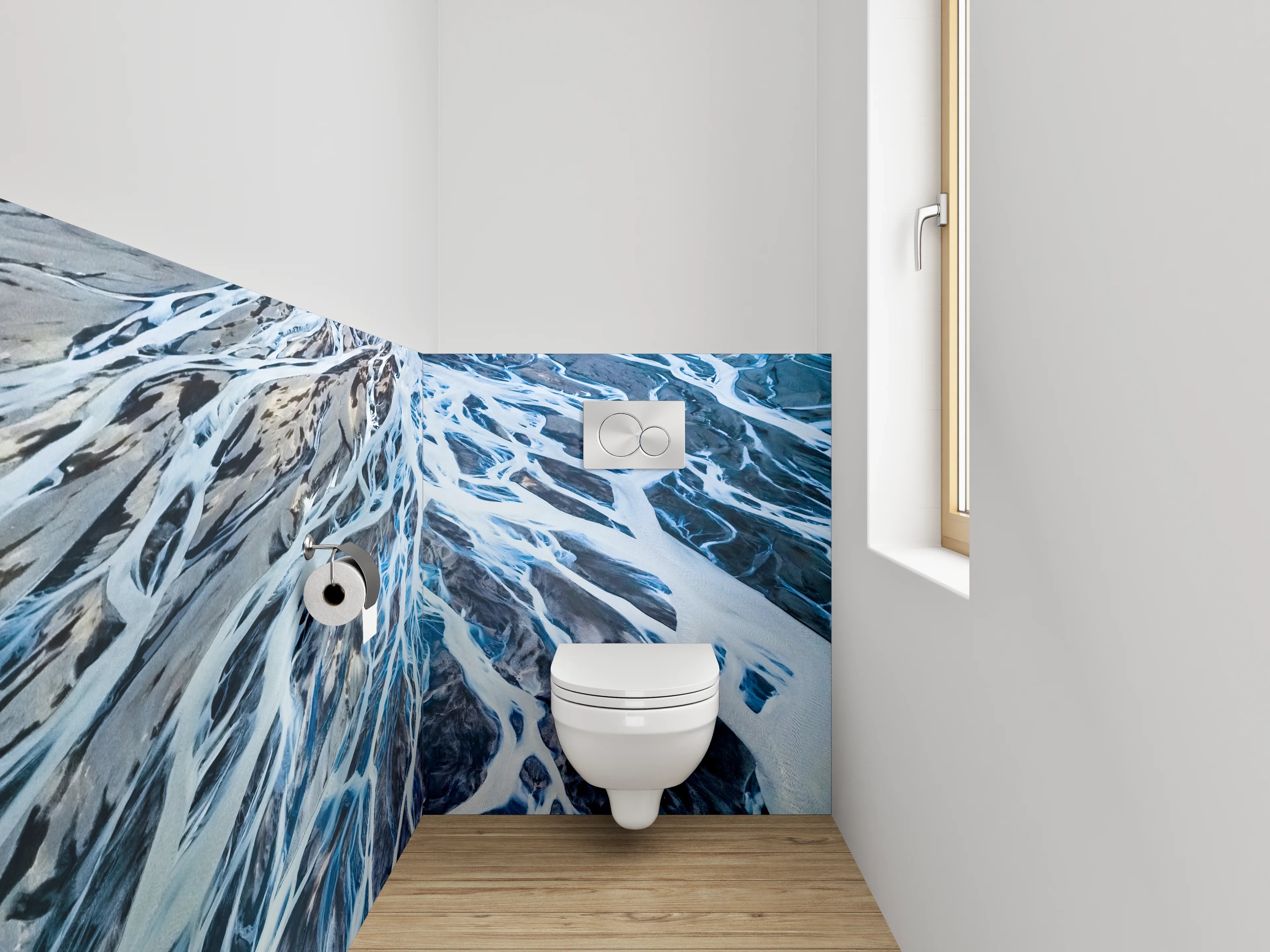 WC-Rückwand - Luftaufnahme abstrakte Wasseradern Blau Grau