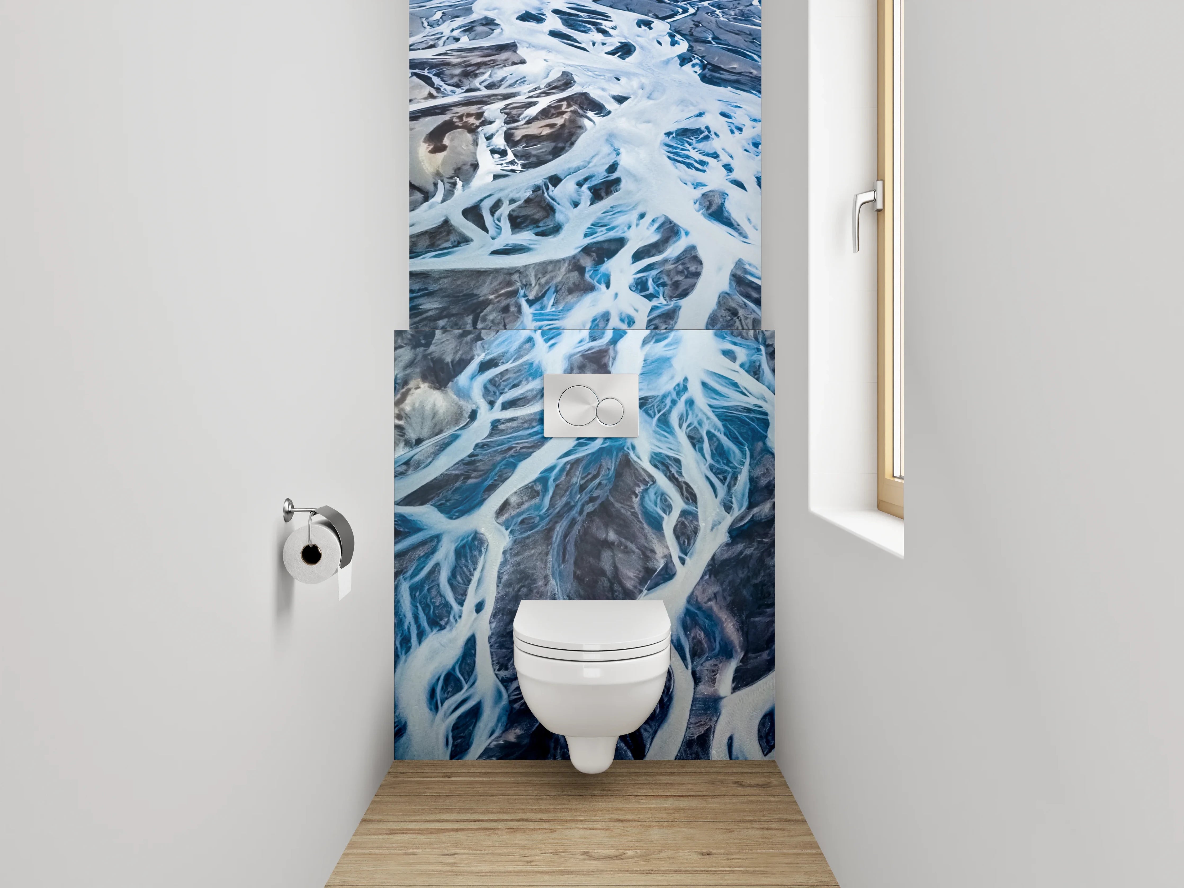 WC-Rückwand - Luftaufnahme abstrakte Wasseradern Blau Grau