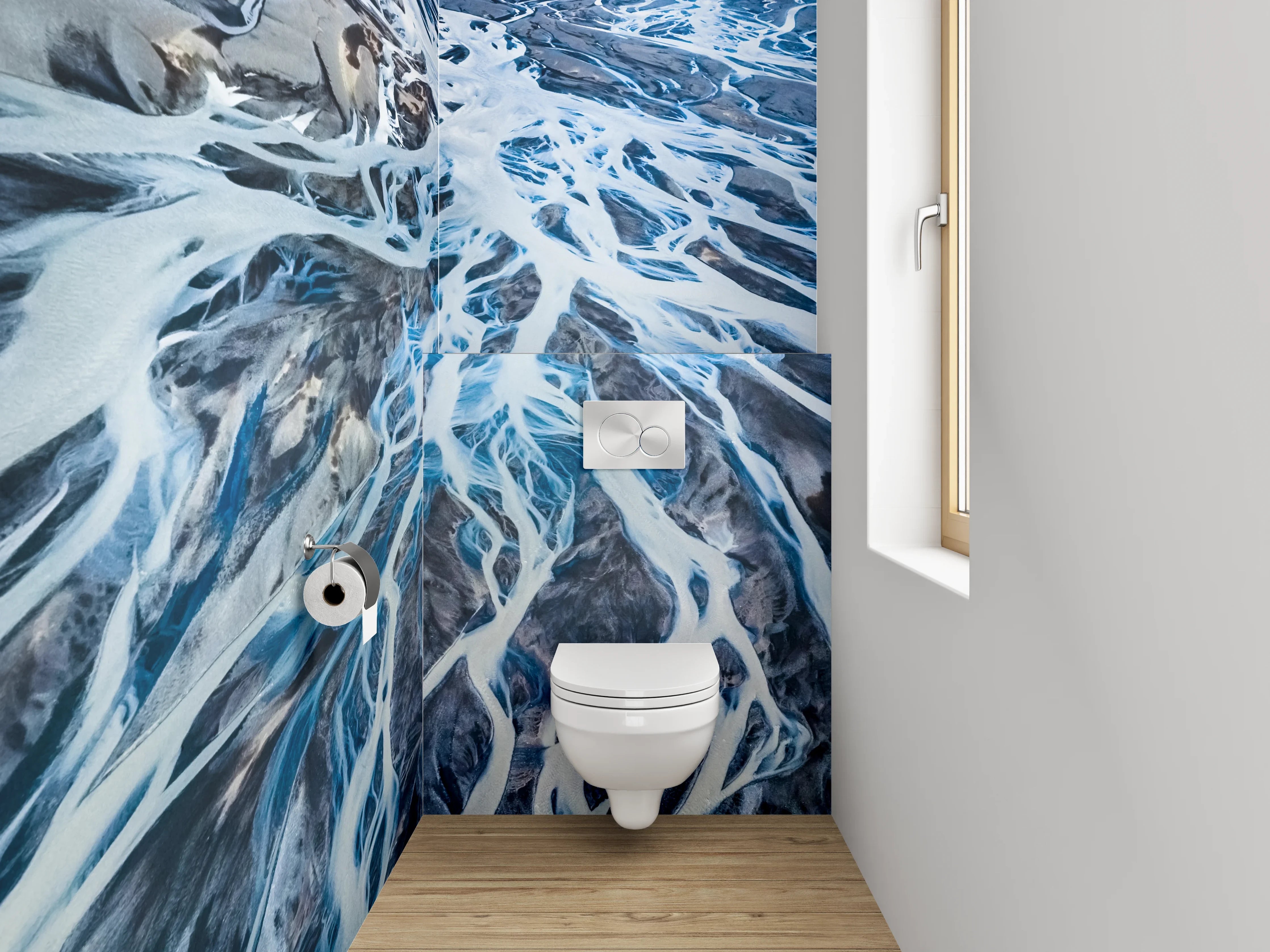 WC-Rückwand - Luftaufnahme abstrakte Wasseradern Blau Grau