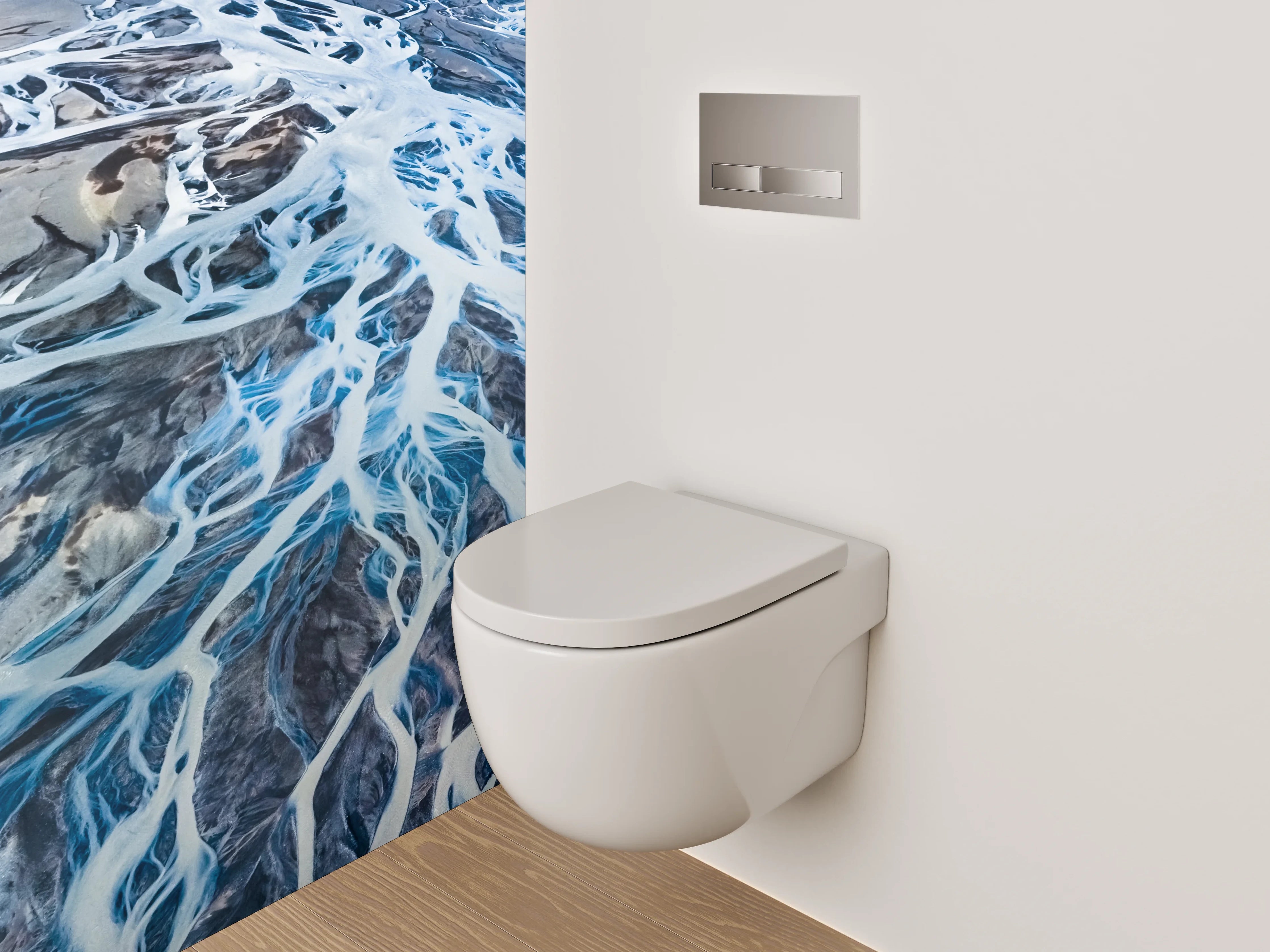 WC-Rückwand - Luftaufnahme abstrakte Wasseradern Blau Grau