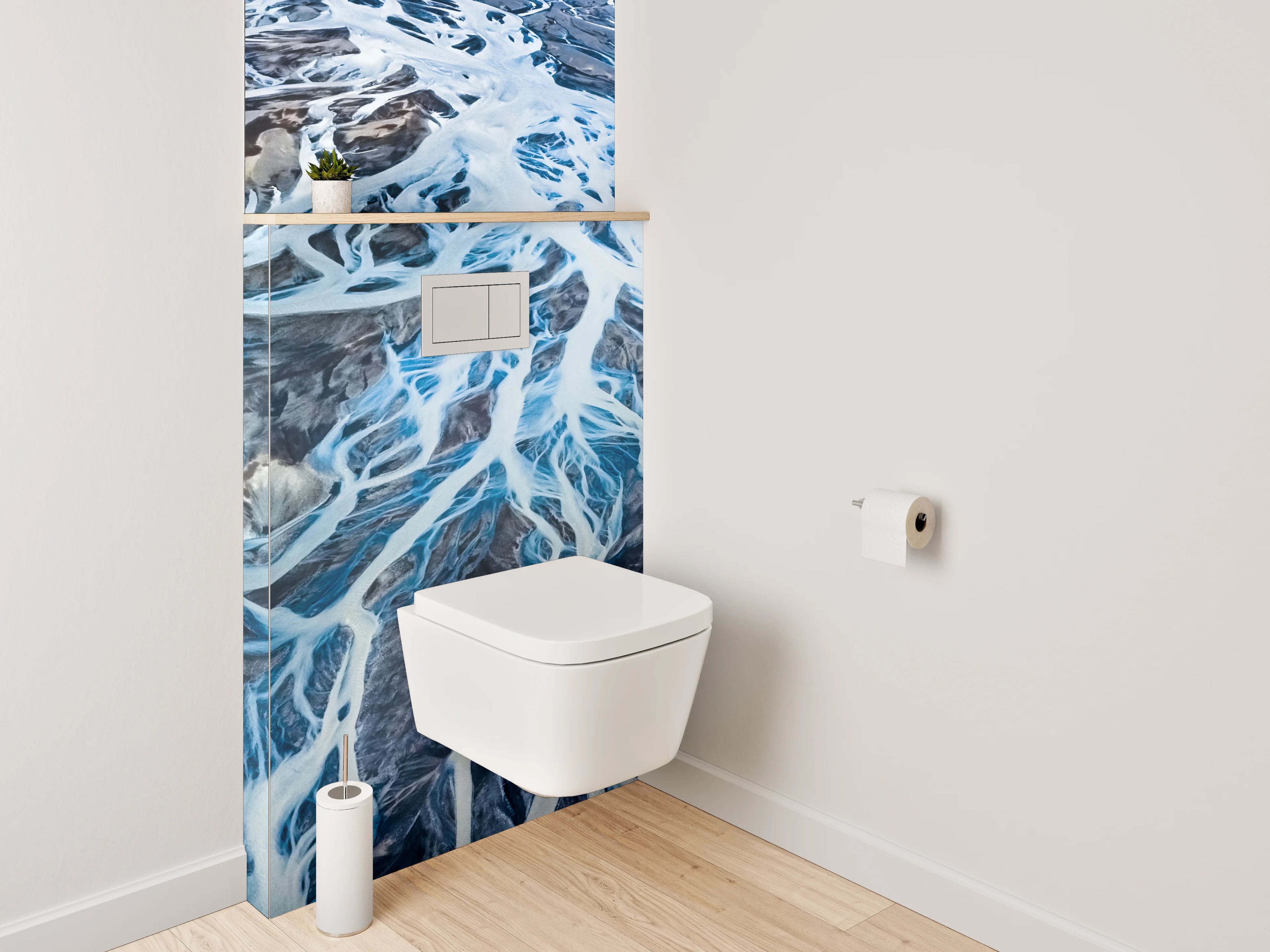 WC-Rückwand - Luftaufnahme abstrakte Wasseradern Blau Grau
