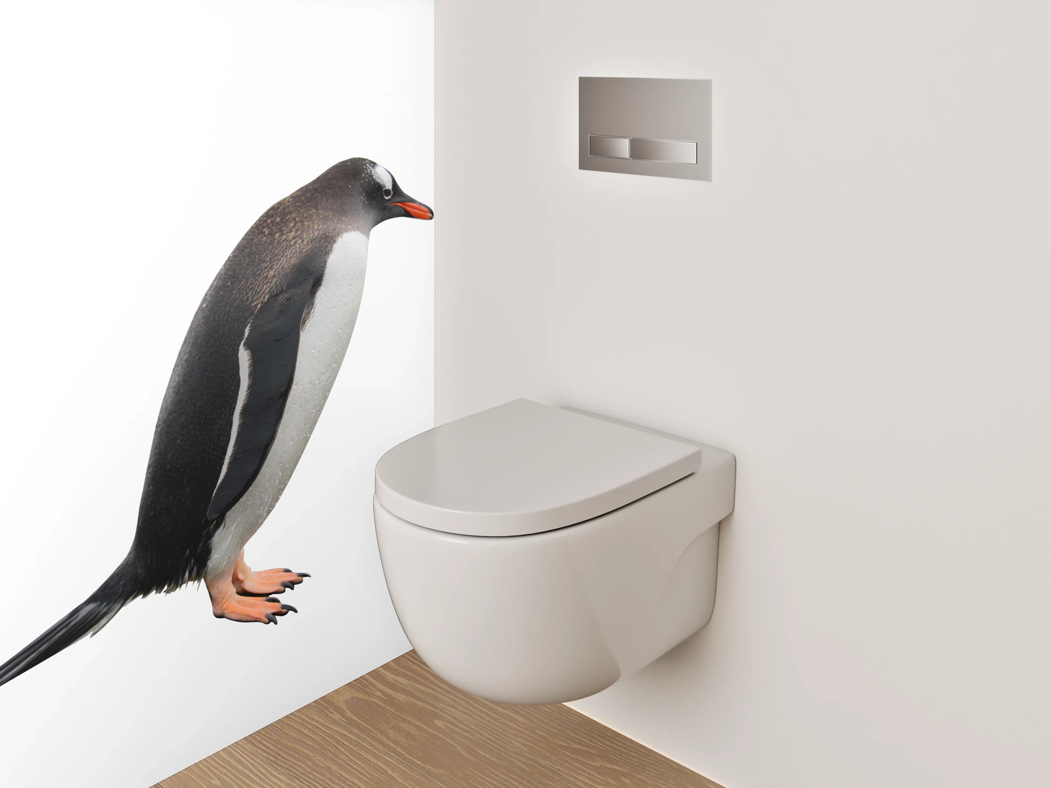 WC-Rückwand - Lustige Pinguinparade auf Weiß