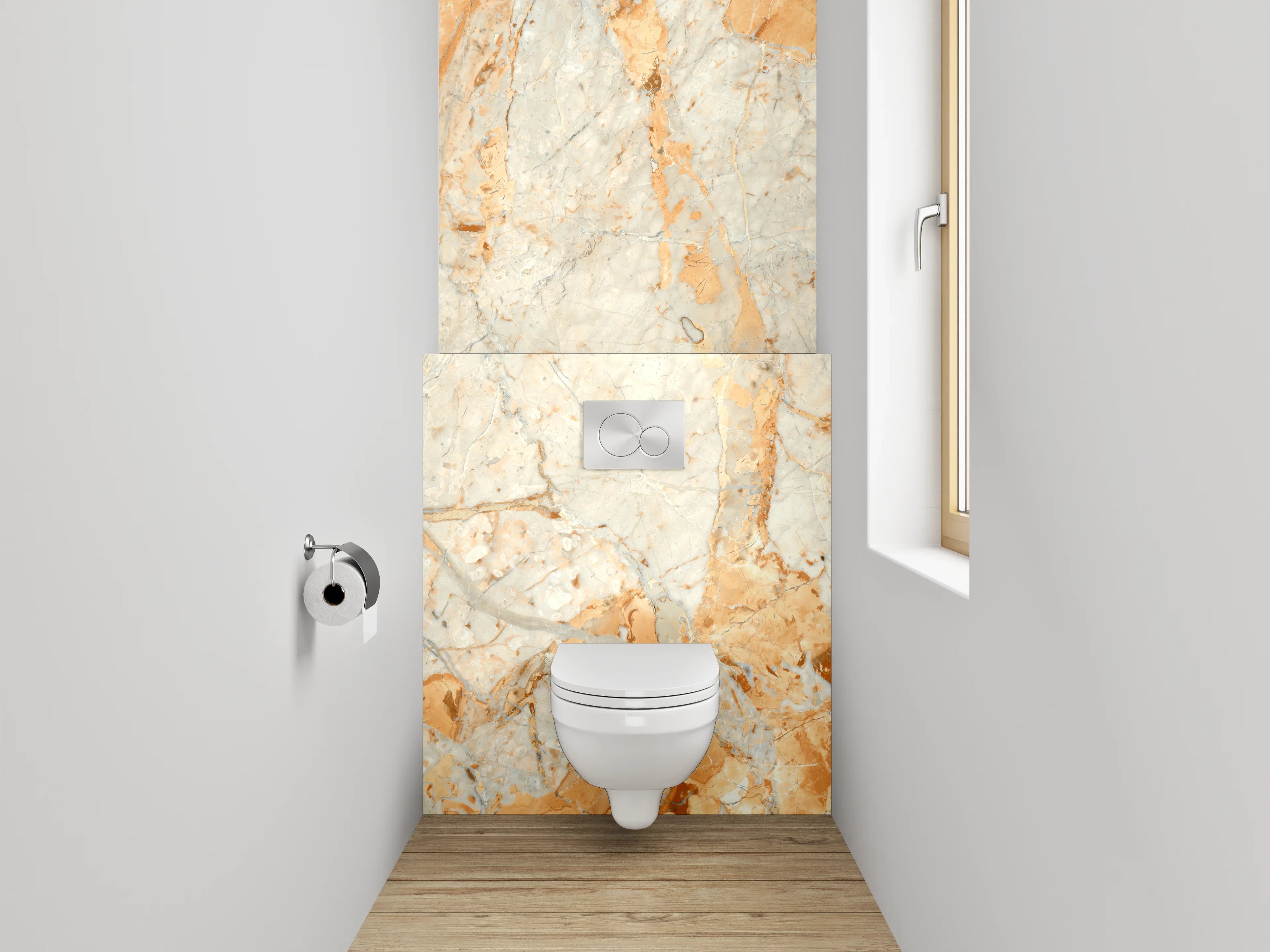 WC-Rückwand - Luxuriöse Marmoroptik Creme-Orange