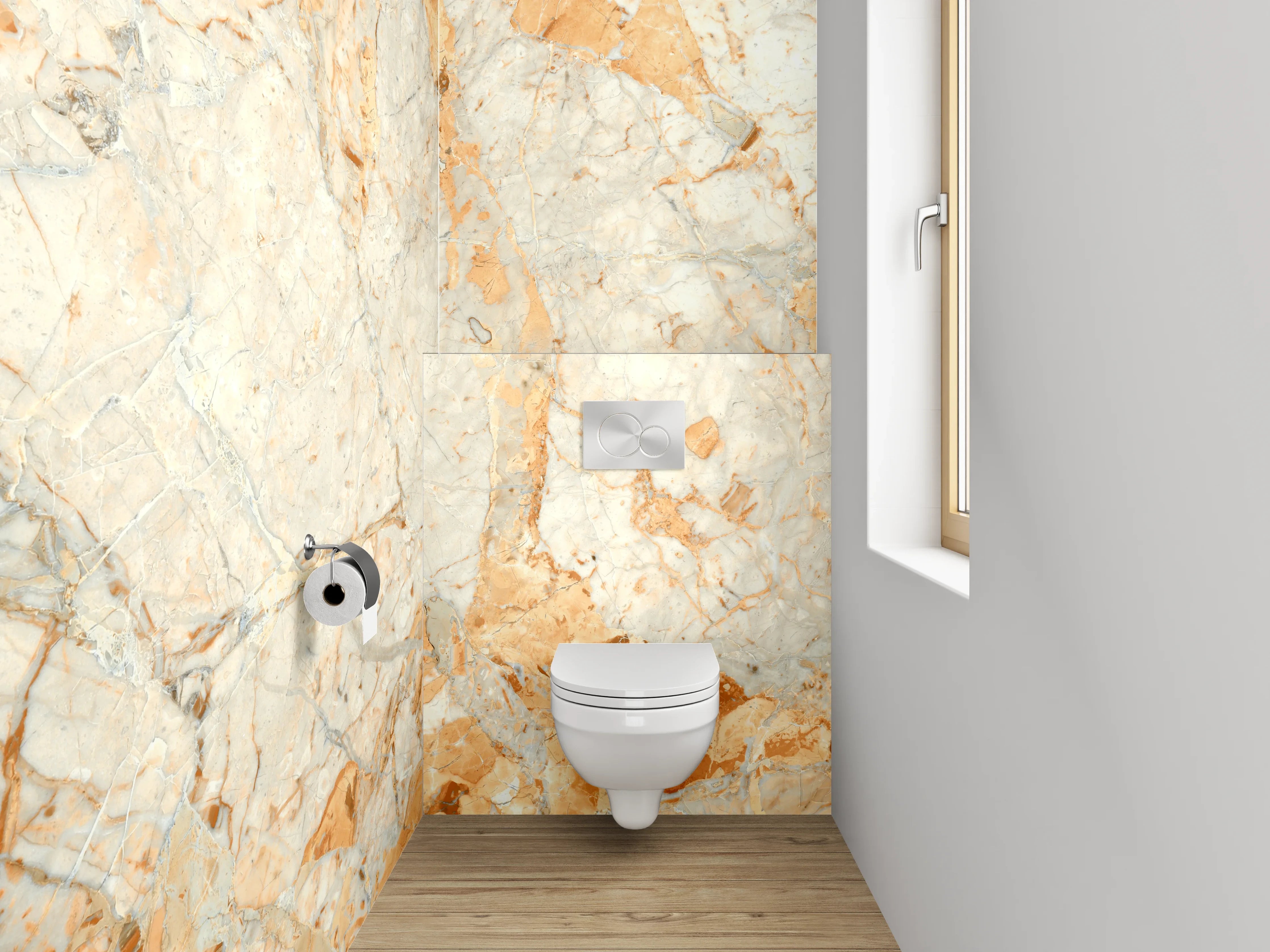 WC-Rückwand - Luxuriöse Marmoroptik Creme-Orange