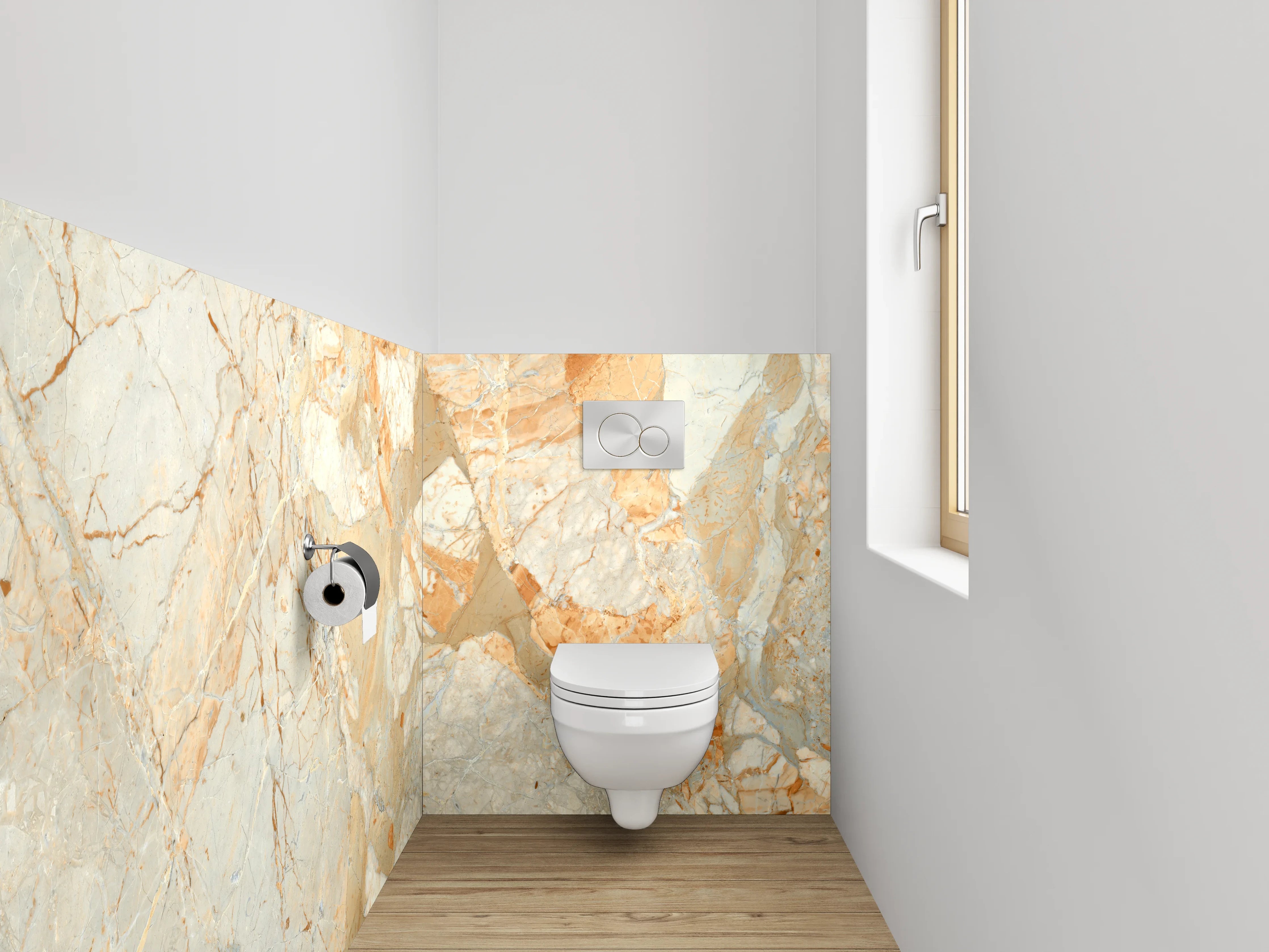 WC-Rückwand - Luxuriöse Marmoroptik Orange Beige Grau