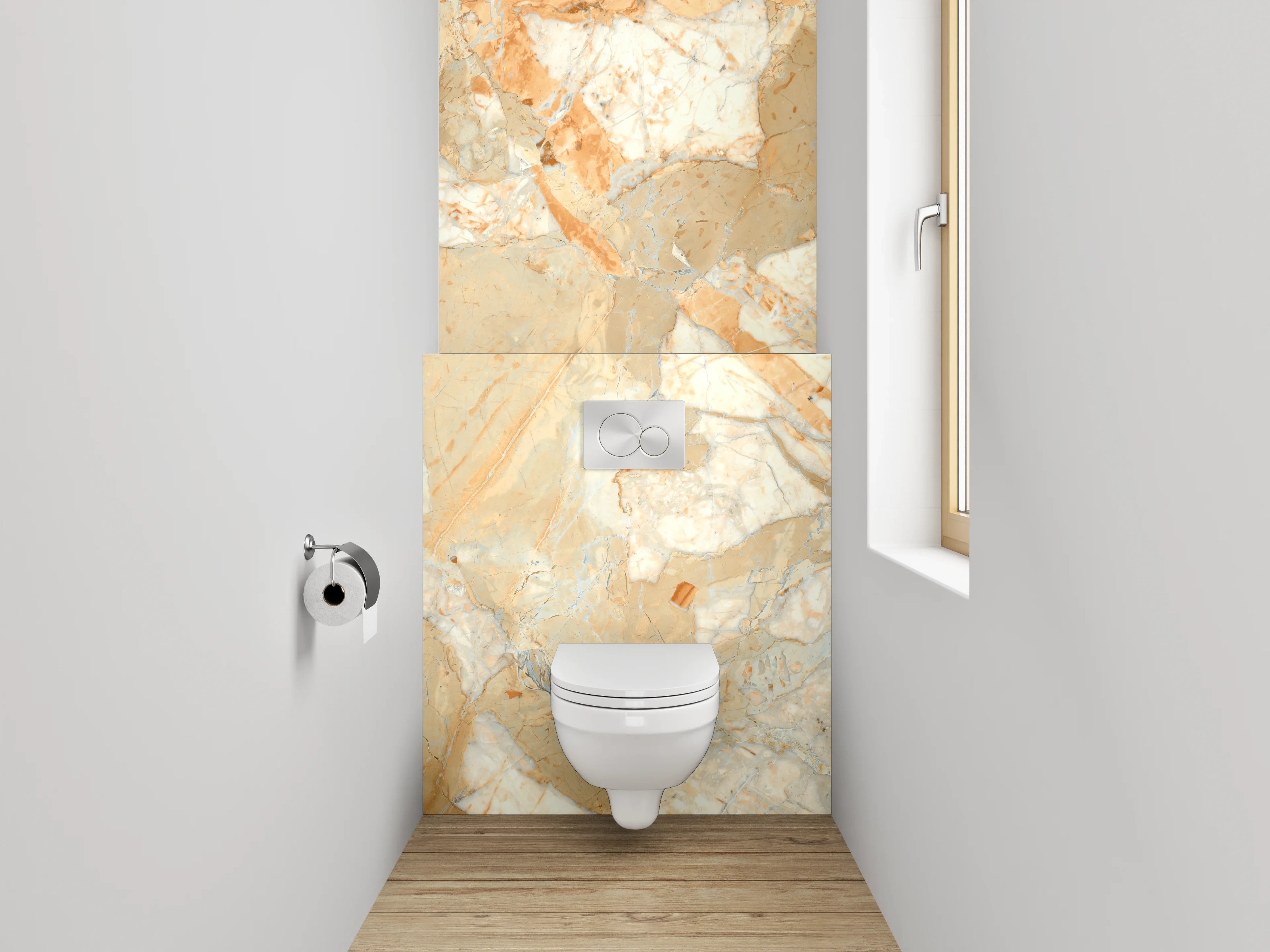 WC-Rückwand - Luxuriöse Marmoroptik Orange Beige Grau