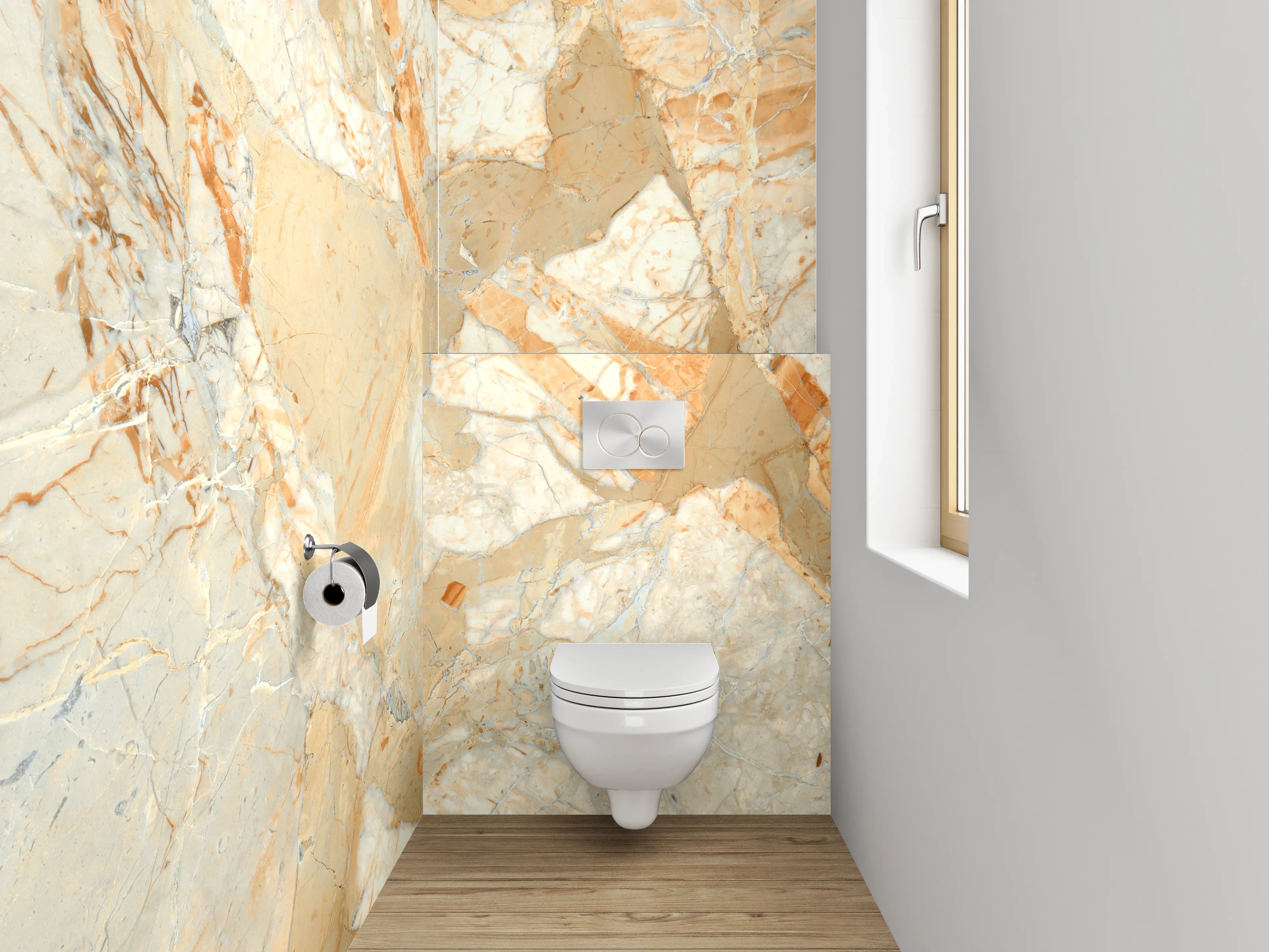 WC-Rückwand - Luxuriöse Marmoroptik Orange Beige Grau