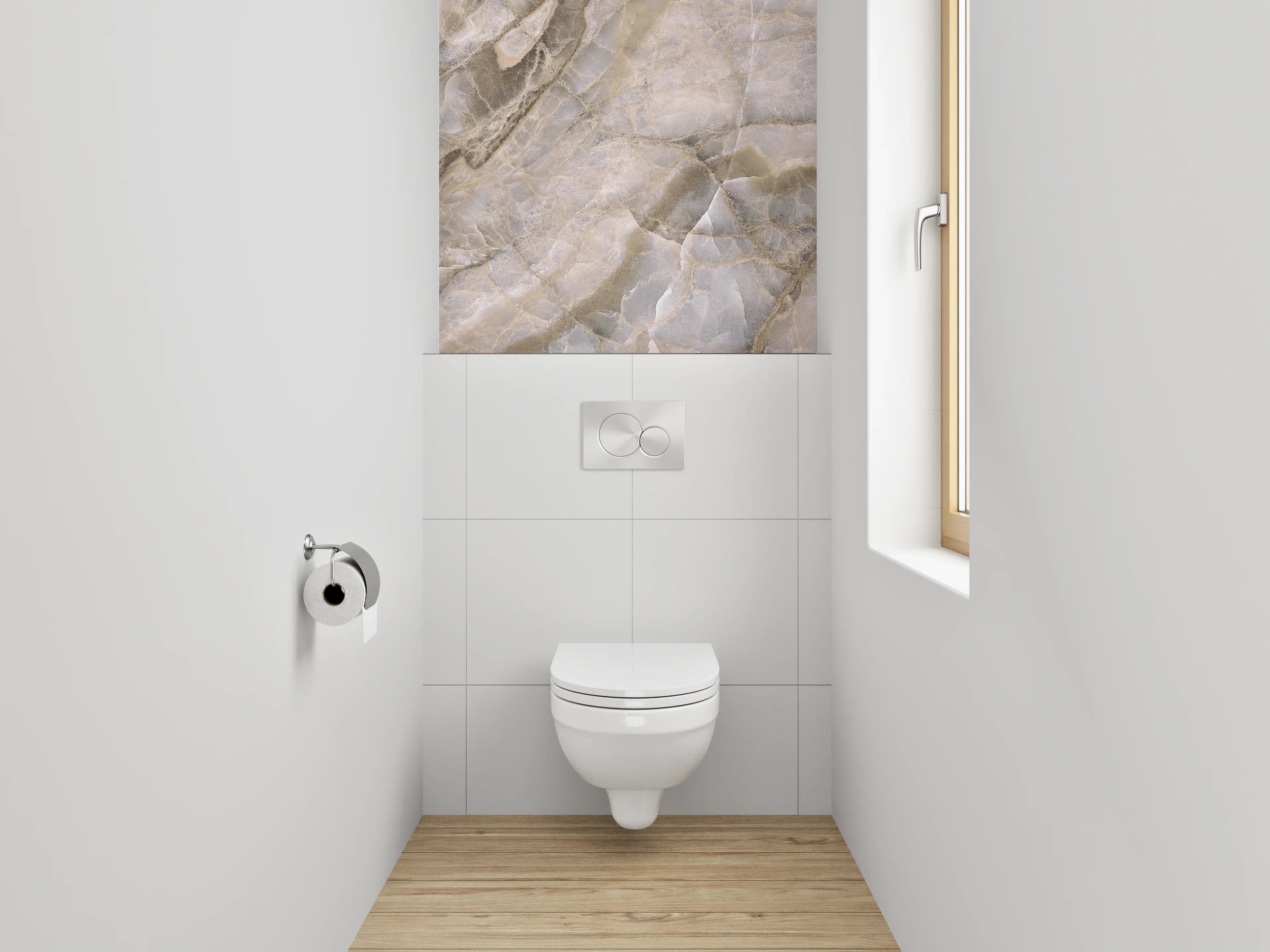 WC-Rückwand - Luxuriöse beige-graue Marmoroptik