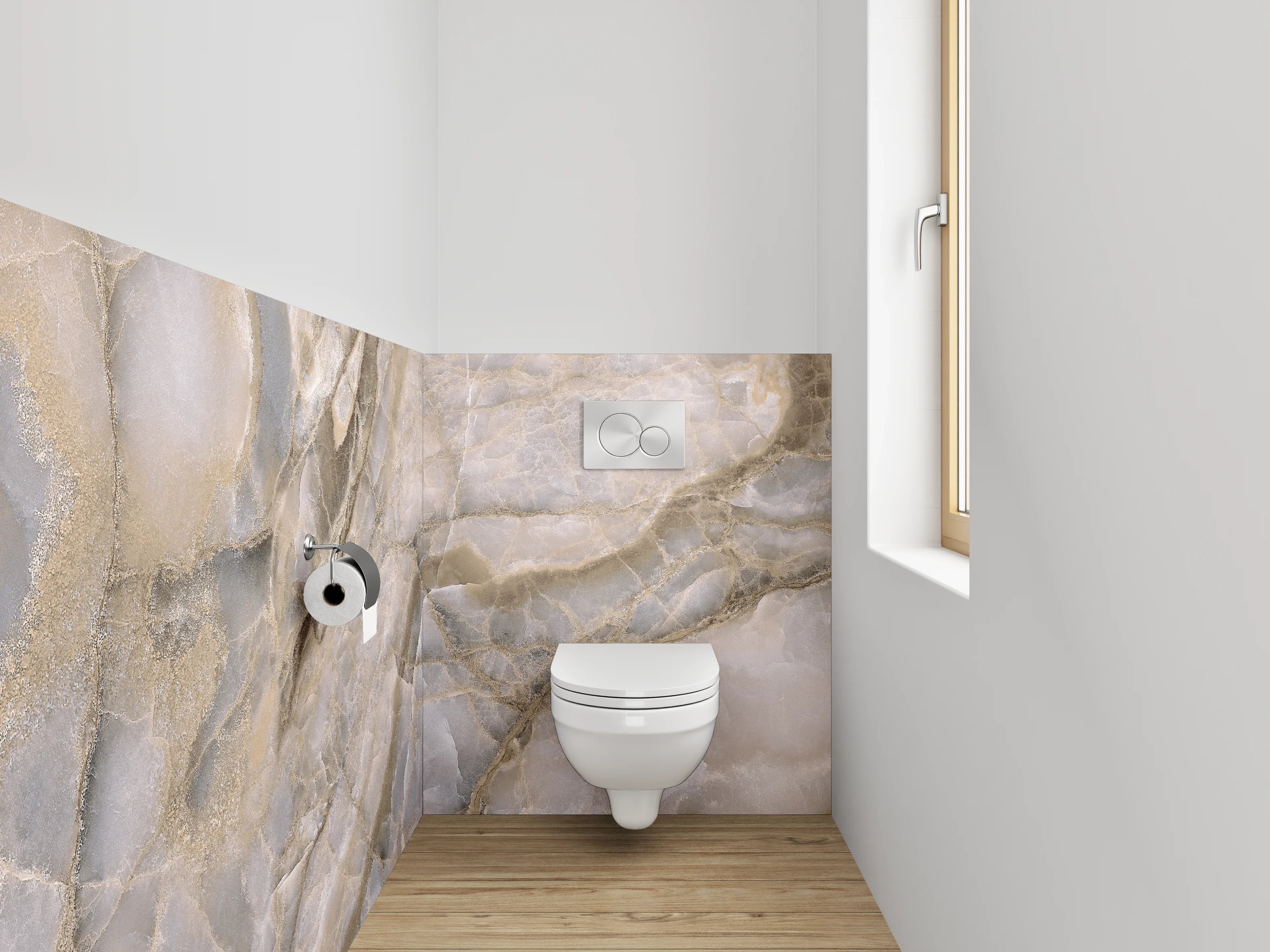 WC-Rückwand - Luxuriöse beige-graue Marmoroptik