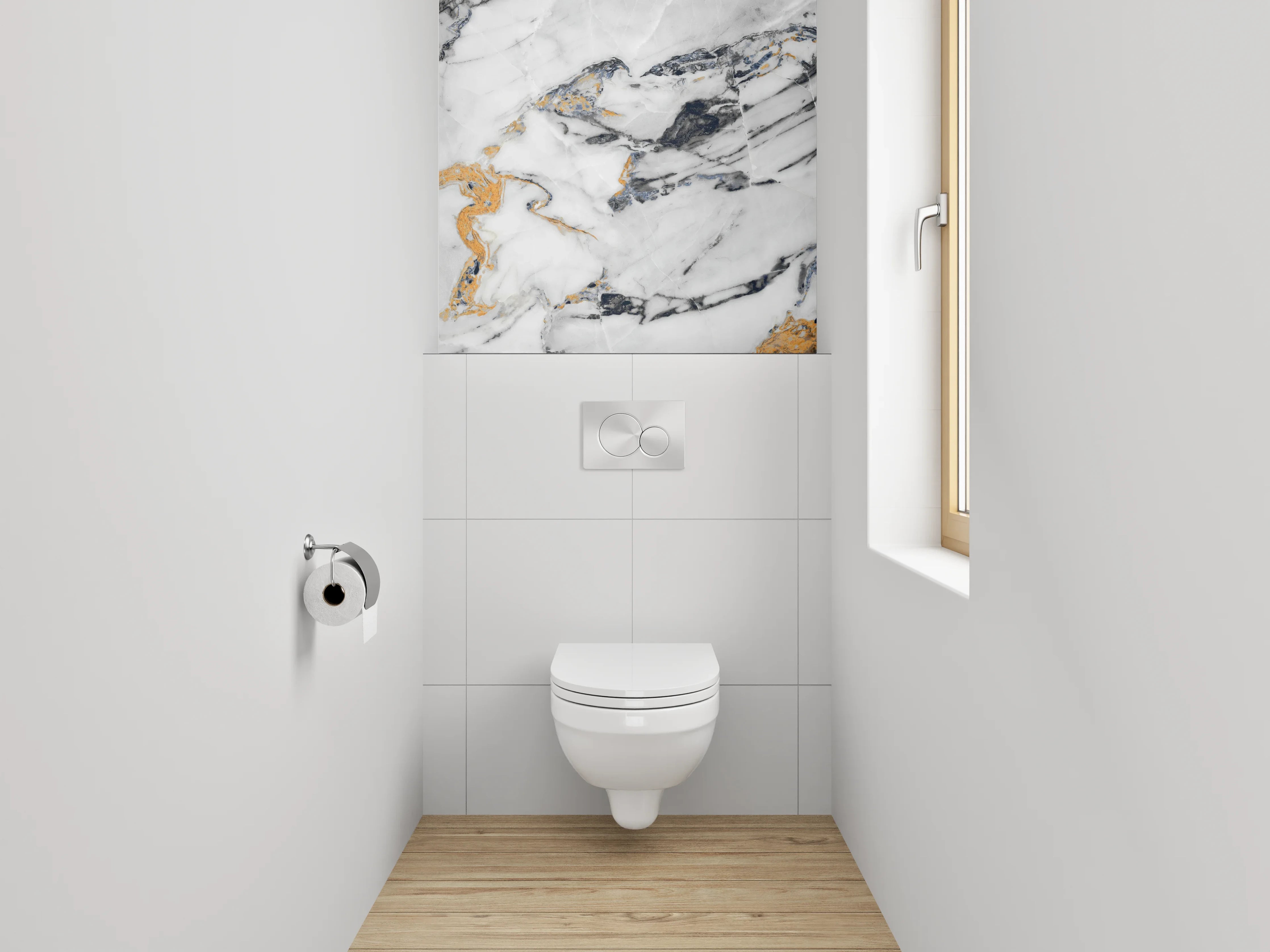 WC-Rückwand - Luxuriöser Weiß-Gold-Marmor mit schwarzen Adern