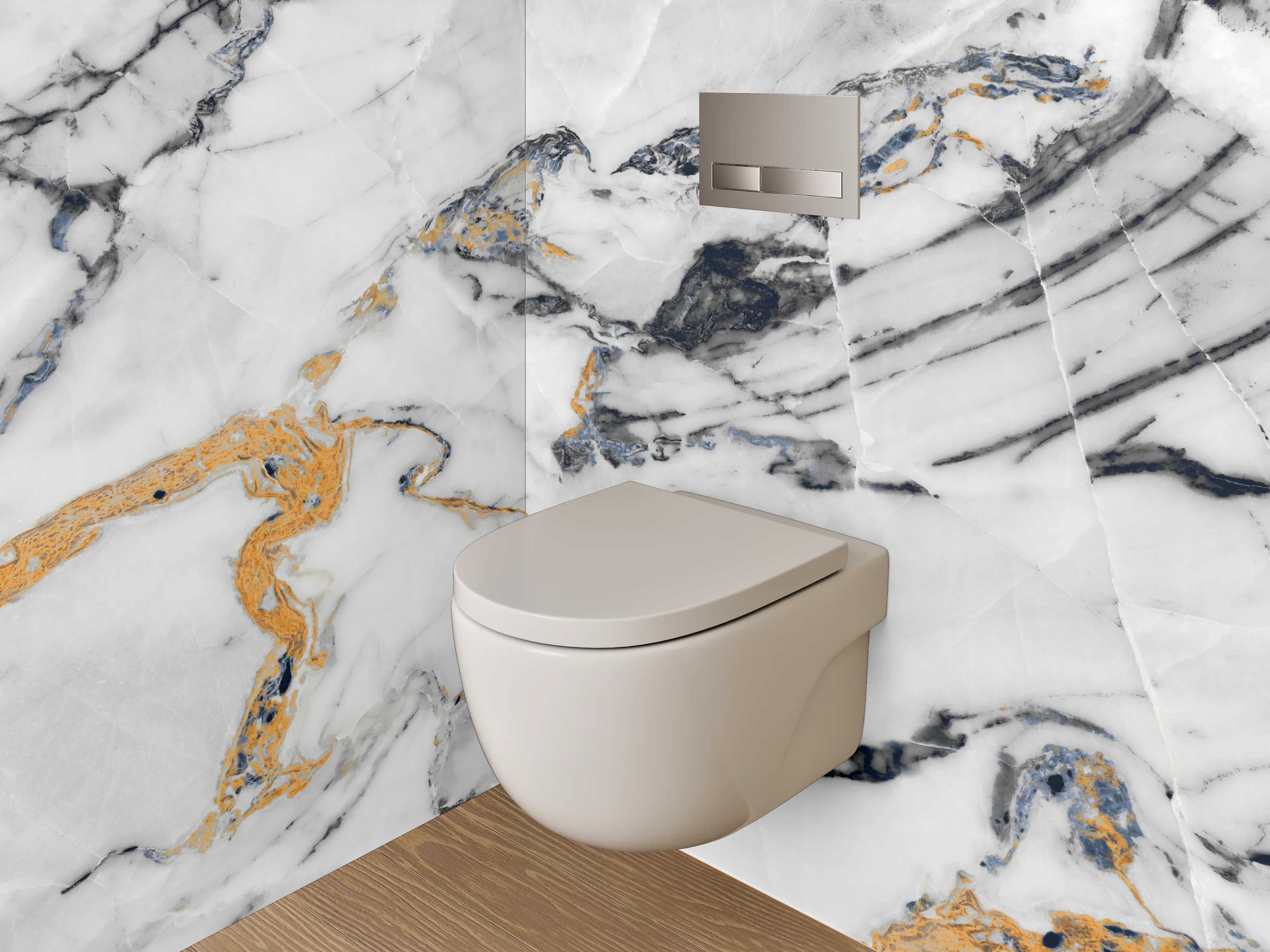 WC-Rückwand - Luxuriöser Weiß-Gold-Marmor mit schwarzen Adern