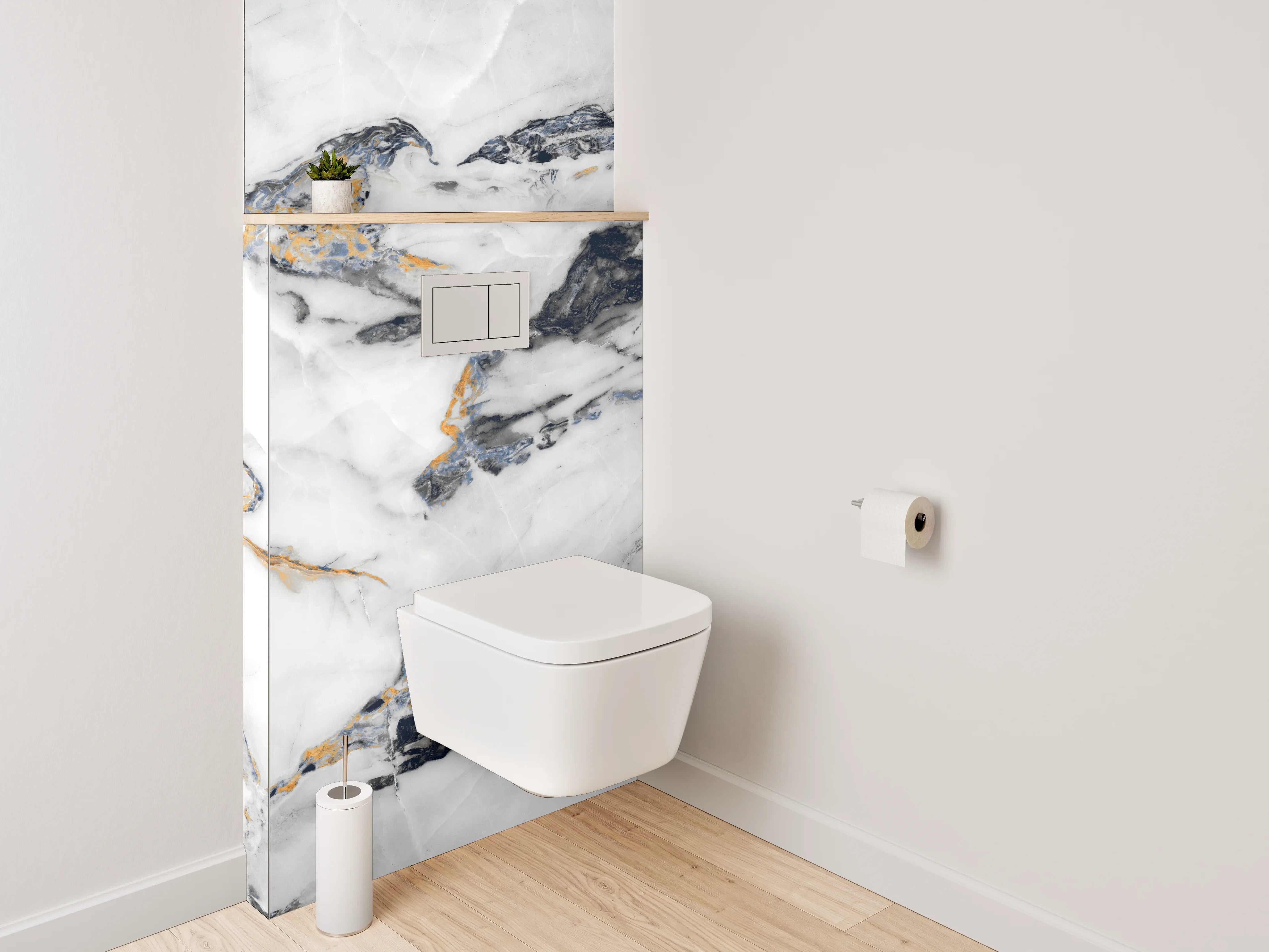 WC-Rückwand - Luxuriöser Weiß-Gold-Marmor mit schwarzen Adern