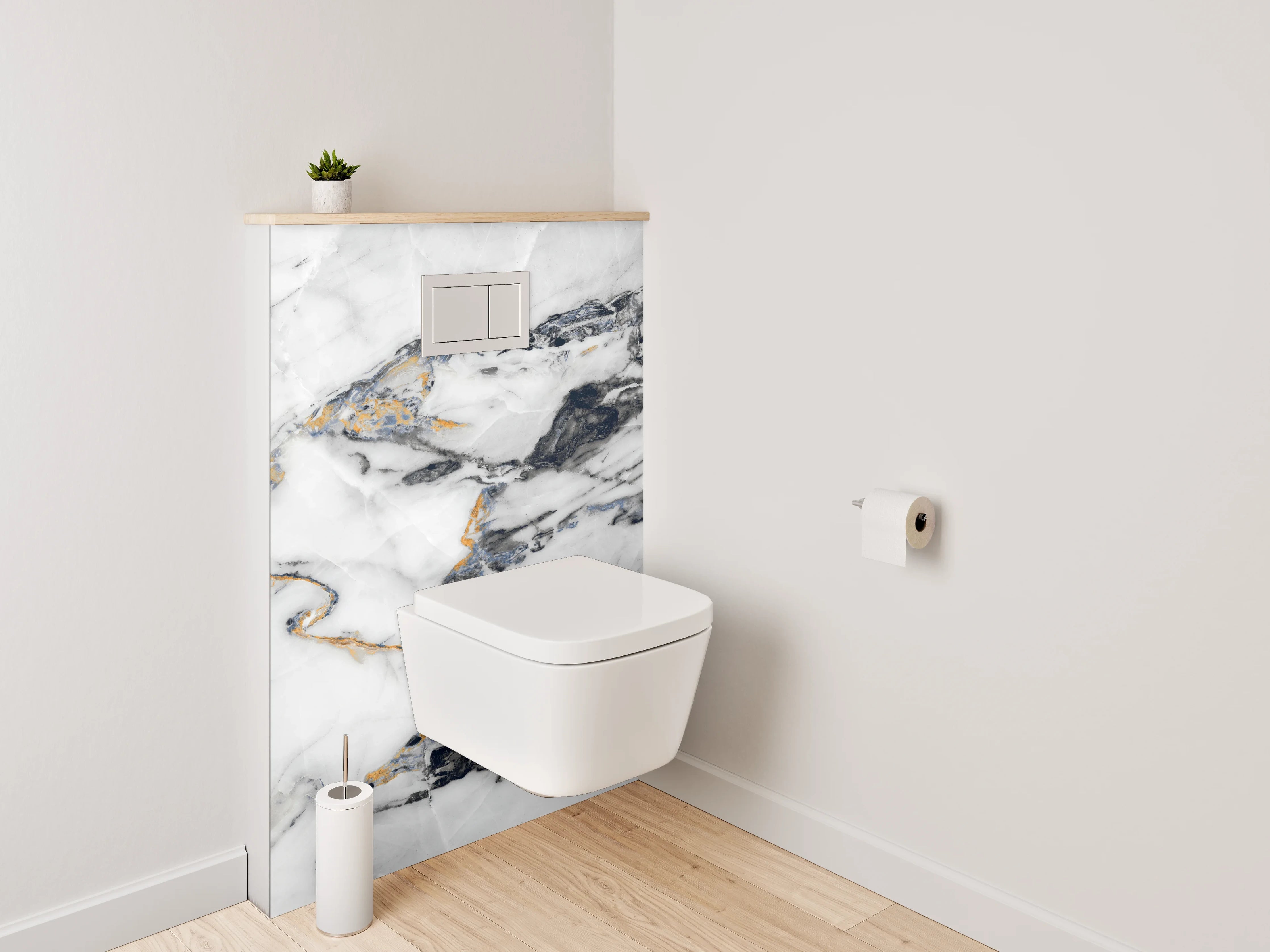 WC-Rückwand - Luxuriöser Weiß-Gold-Marmor mit schwarzen Adern