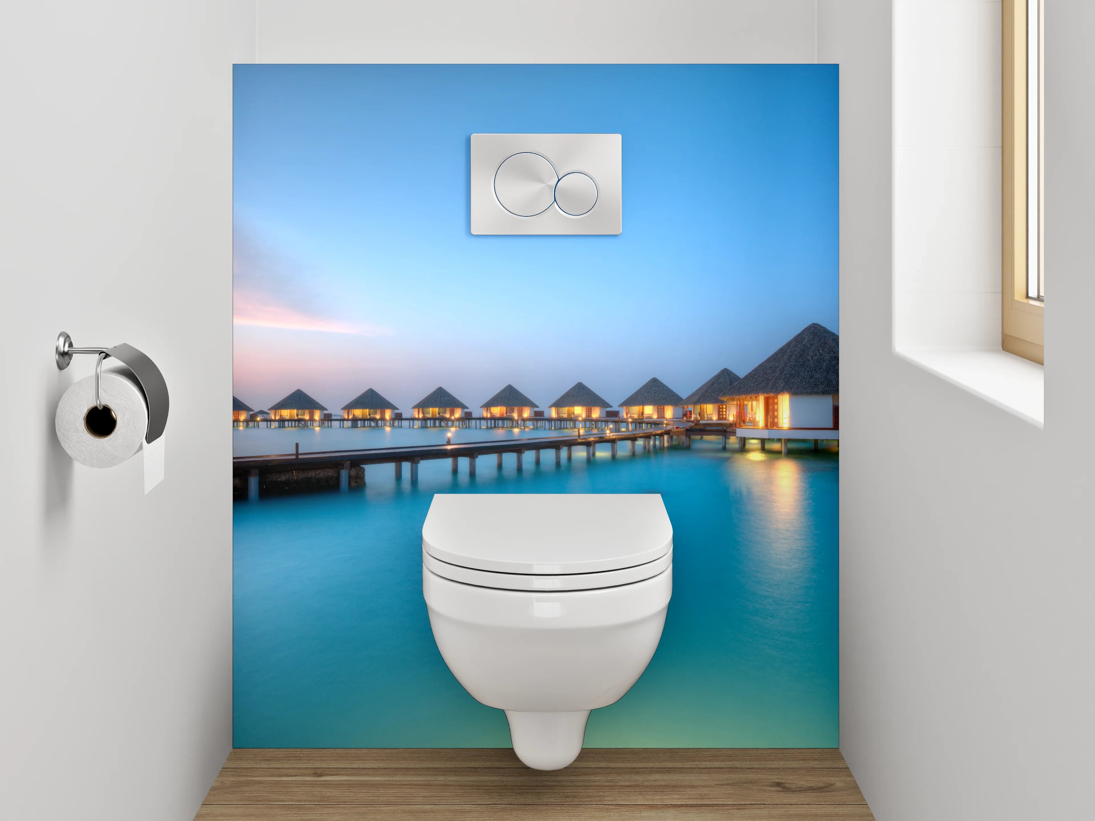 WC-Rückwand - Luxus Wasservillen auf türkisblauem Meer