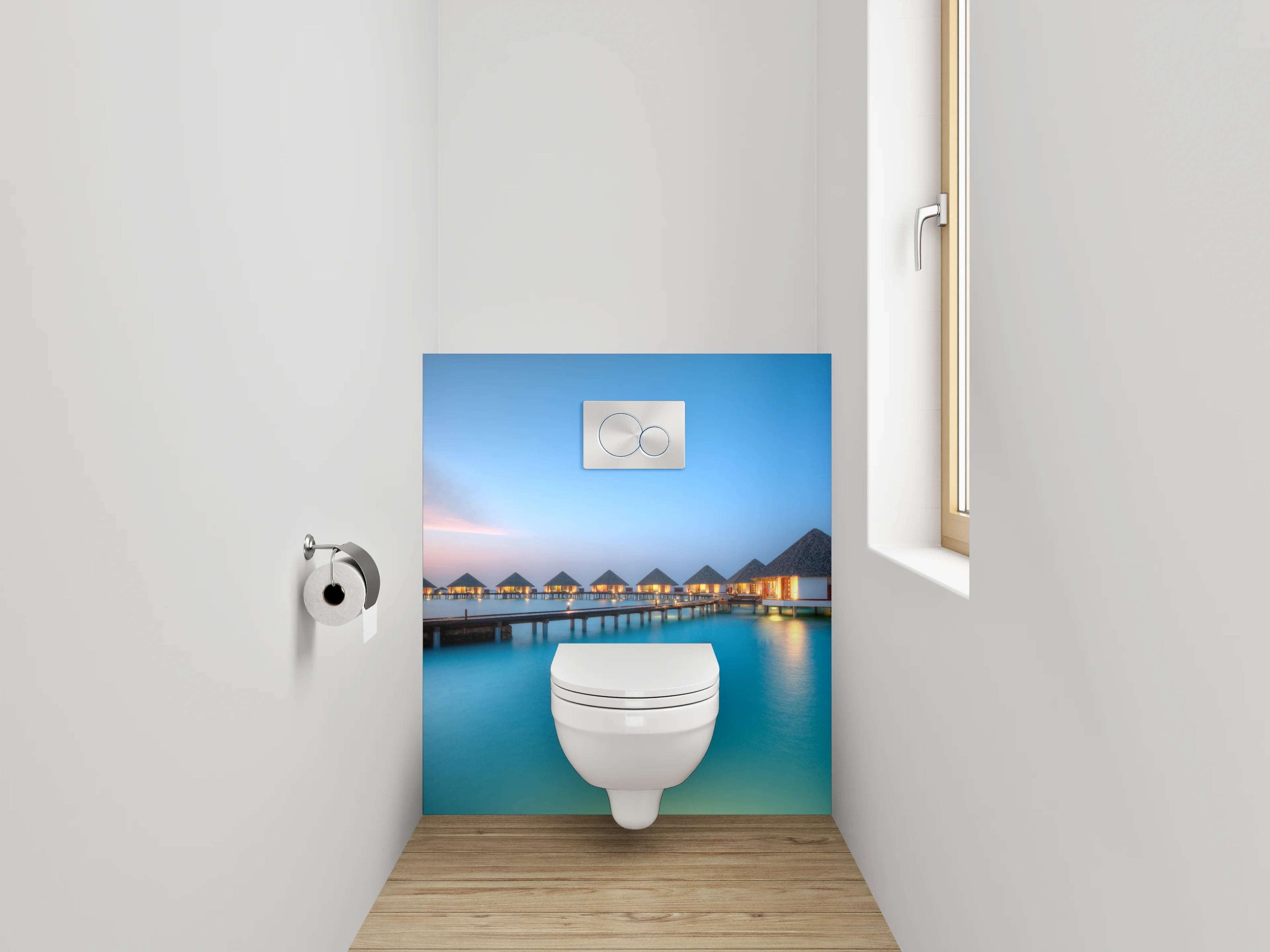 WC-Rückwand - Luxus Wasservillen auf türkisblauem Meer