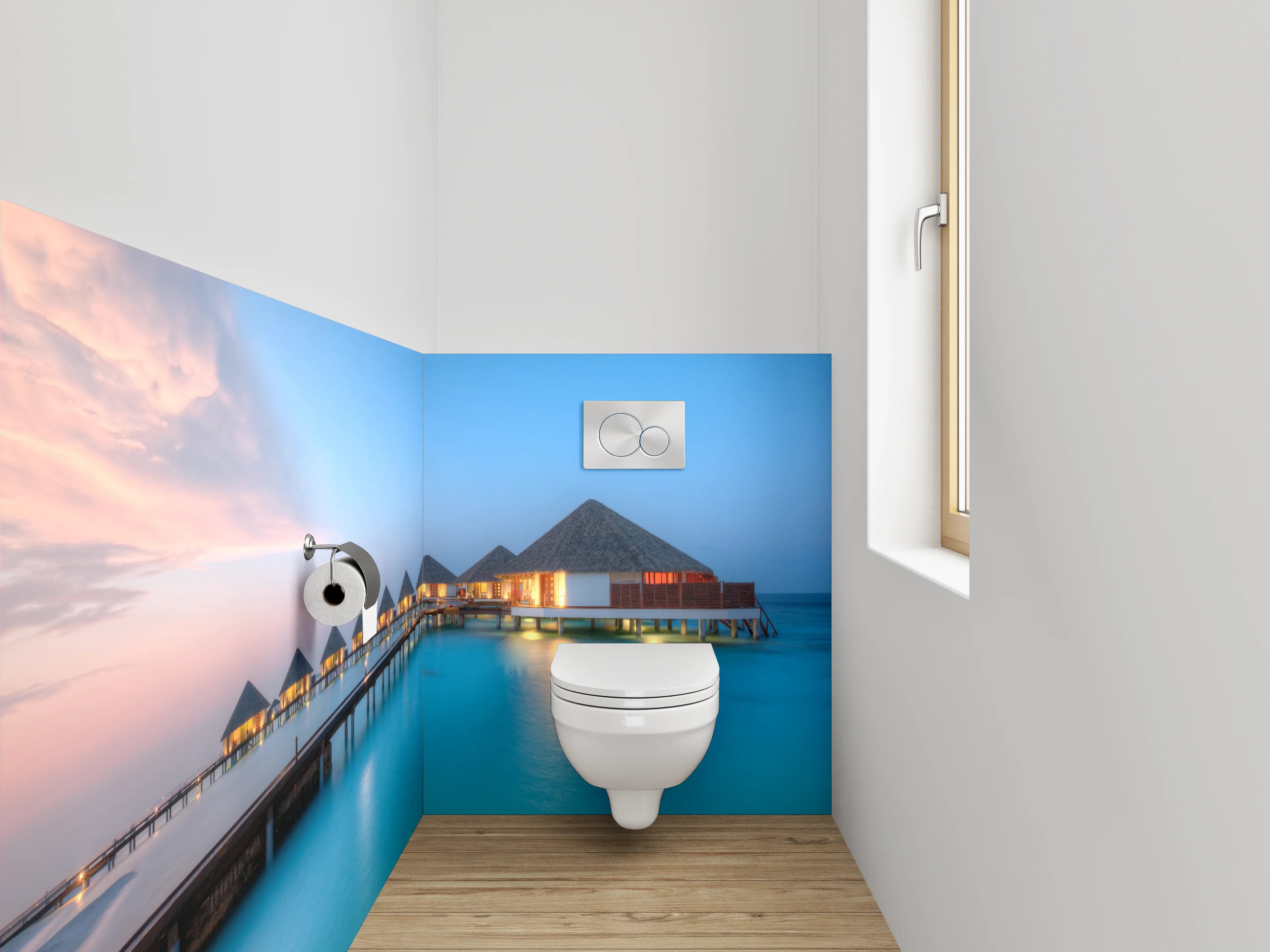 WC-Rückwand - Luxus Wasservillen auf türkisblauem Meer