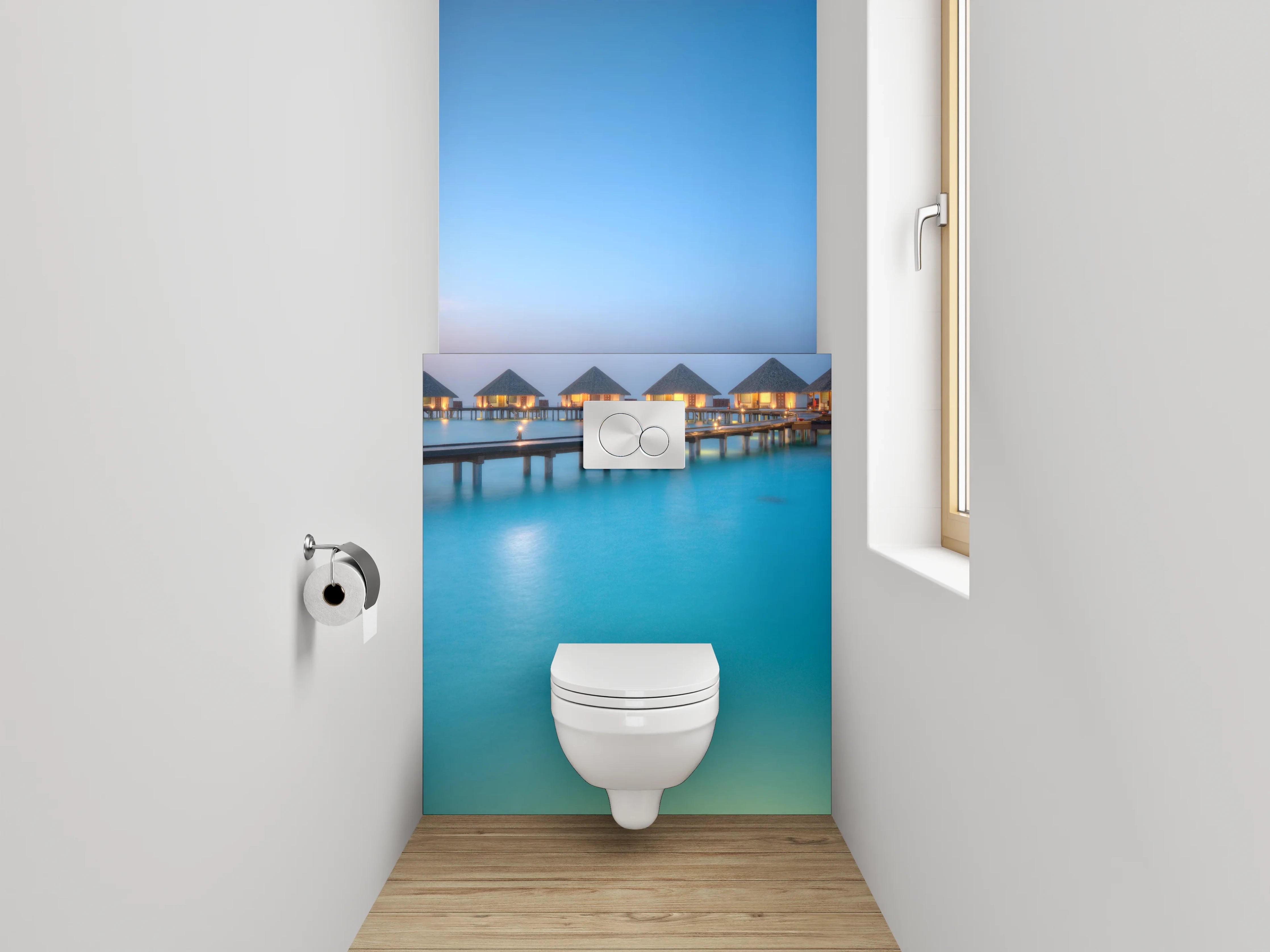 WC-Rückwand - Luxus Wasservillen auf türkisblauem Meer
