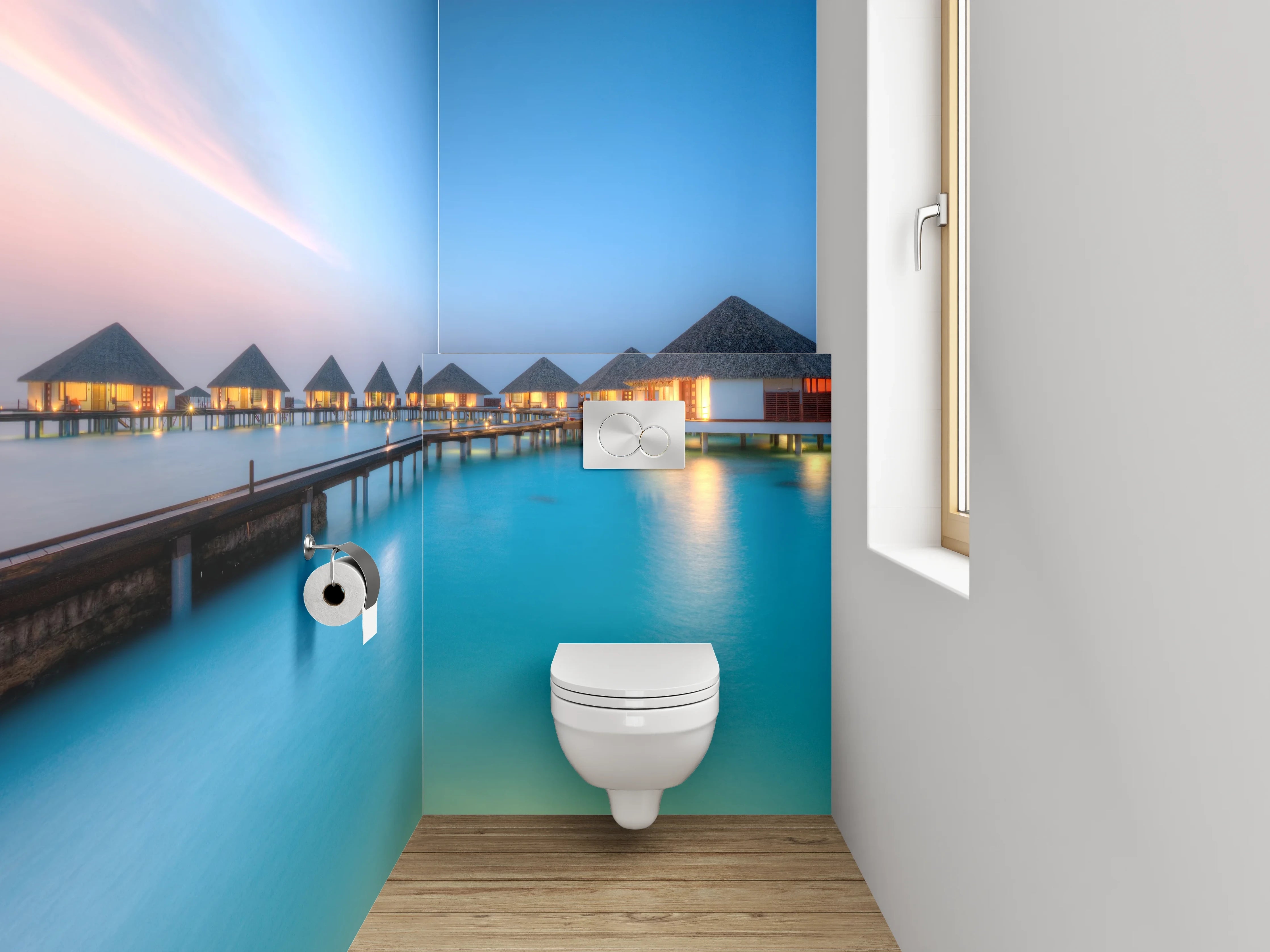 WC-Rückwand - Luxus Wasservillen auf türkisblauem Meer